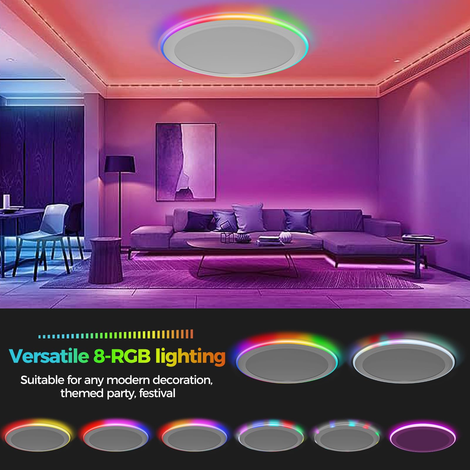 Zemty 16Inch Rgb Flush Mount Ceiling Lights With Remote Control  24W 3000K-6000K Dimmable  3600Lm Led Ceiling Light Fixture With Night Light  Ceiling Lamp For Bedroom Kids Room Gaming Party Festival