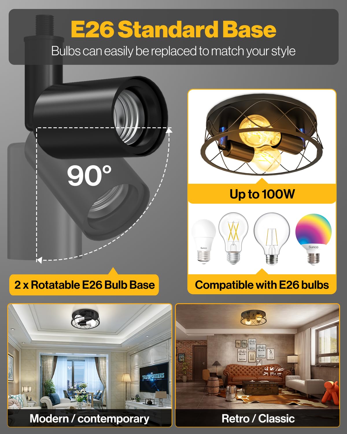 Sunco Lighting Vintage Hallway Flush Mount Ceiling Light, 10in Diameter, Black, E26 Base, ETL, 2 Pack