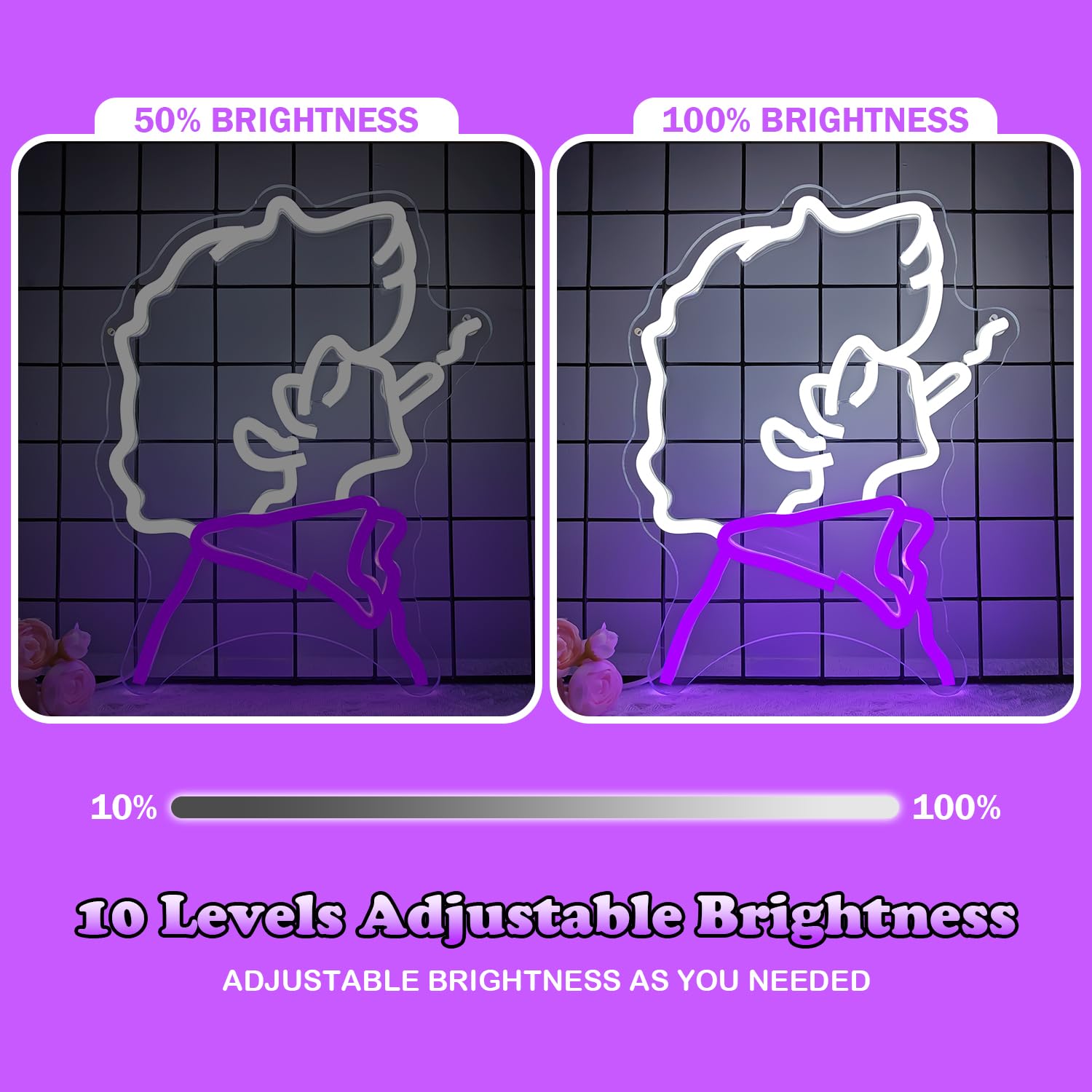 Ajoyferris Anime Cowboy Neon Sign - LED Wall Decor for Bedroom, Gamer Room, 2.1" Acrylic, White/Purple, Model: CowBoy
