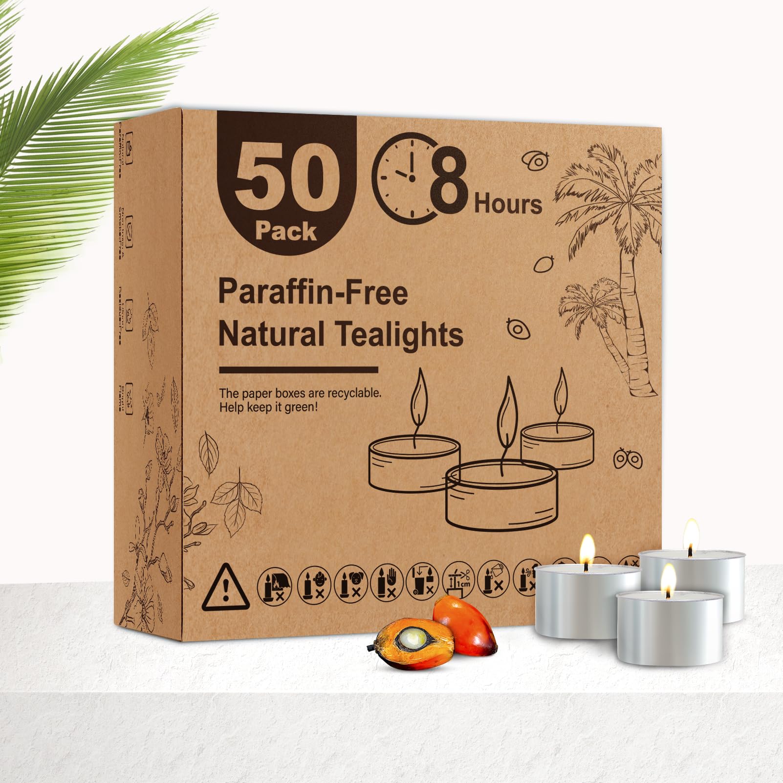 Tea Candles 50 Pack - 8 Hour Burn Time,Unscented Tea Lights Candles for Shabbat, Weddings, Christmas Lights, Home Decor