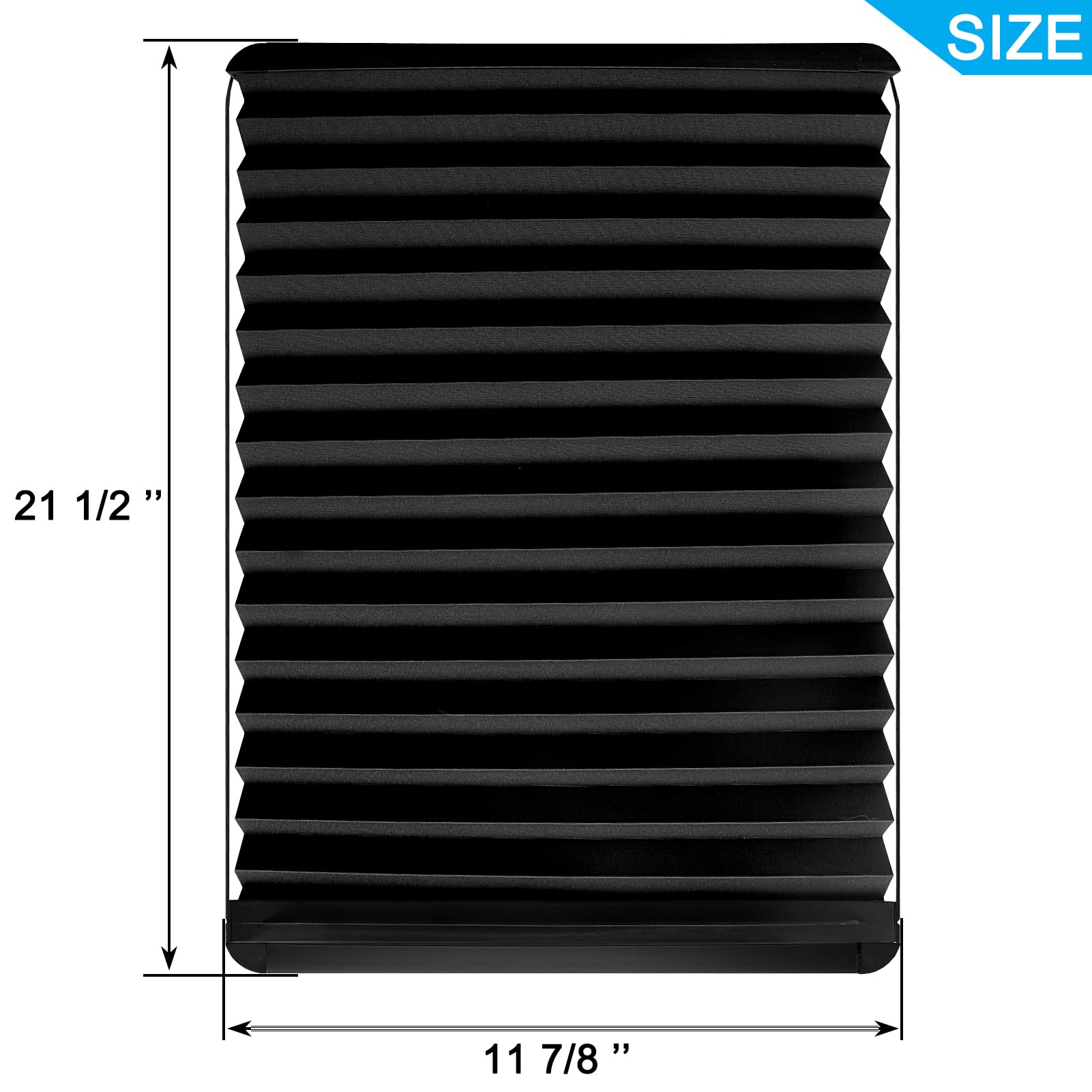 NOVINO RV Thin Pleated Shade Replacement, 12" x 21", Black, Compatible with Lippert Entry Doors, Model RS-012