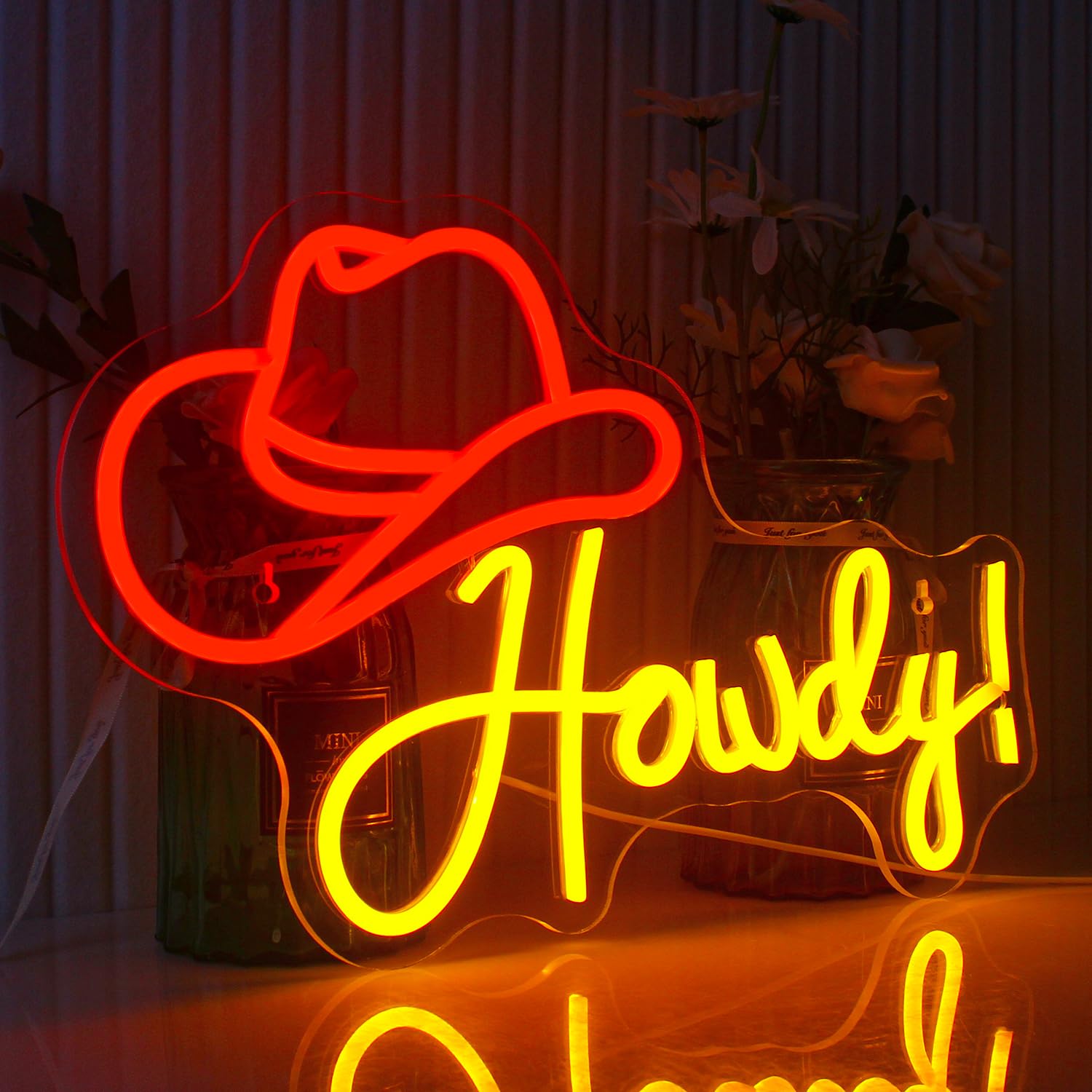 ineonlife LED Cowboy Hat Neon Sign, Red Acrylic Wall Decor, USB Powered, 16.5 x 11 in, Model QY-1200
