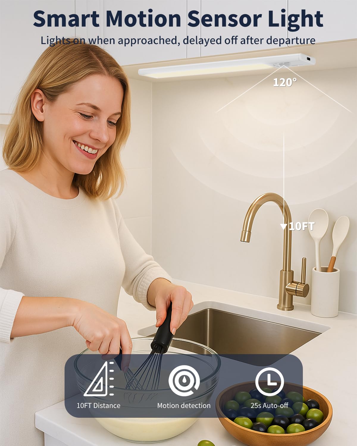 Fby Under Cabinet Lighting 1800Mah Usb Rechargeable Closet Light  8-Inch Led Motion Sensor Indoor  3-Level Adjustable Brightness And 3 Color Temperature Options (3Pack)