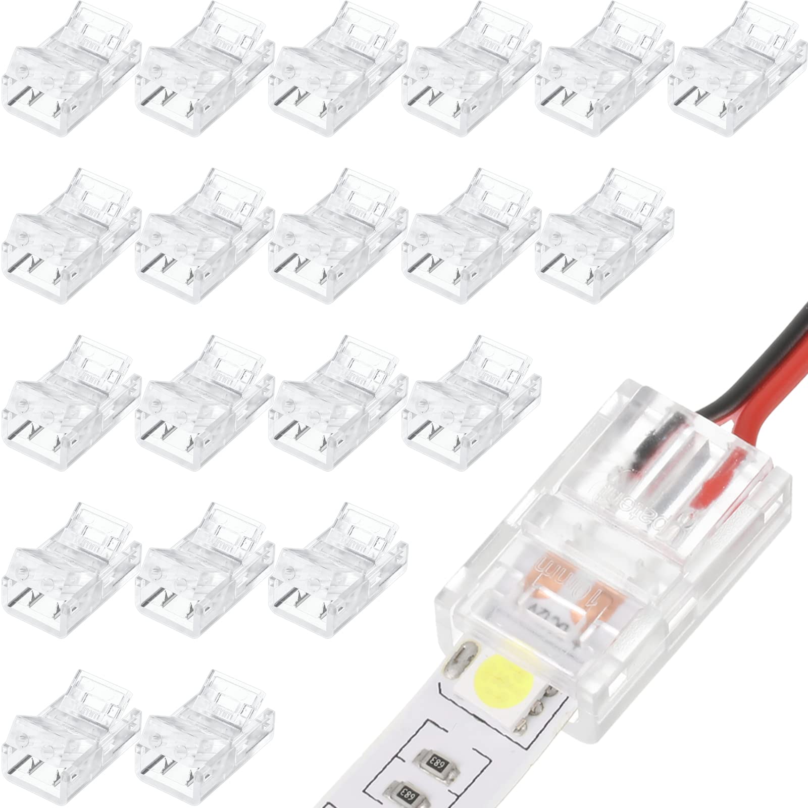 Flutesan 20 Pcs 2 Pin 10 mm LED Strip Connector RGB Lights Waterproof Adapter 22 AWG Wires Connector for Strip Light Unwired Gap