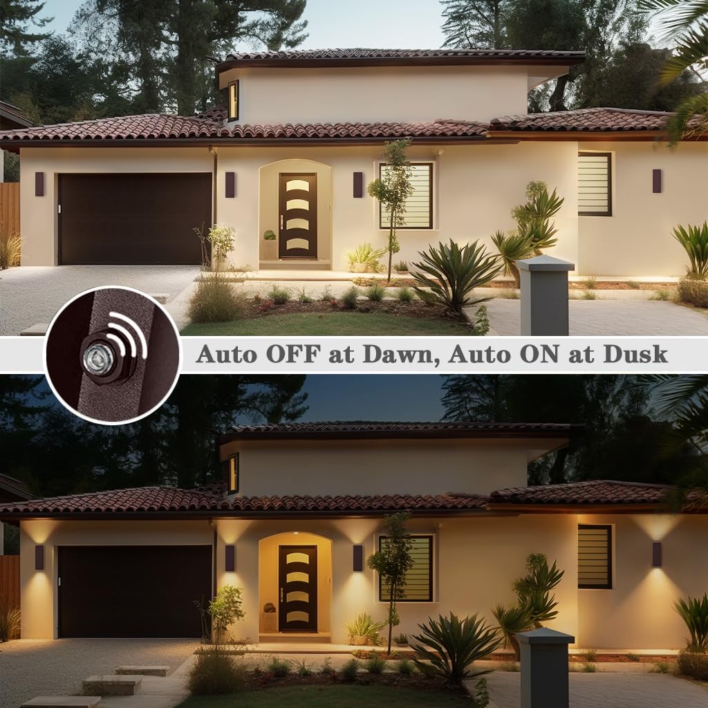 SHIMR Dusk to Dawn Outdoor Sconce Lights, 2 Pack Oil Rubbed Bronze Finish, Square Up Down Lights for Patio, Garage, ETL Listed