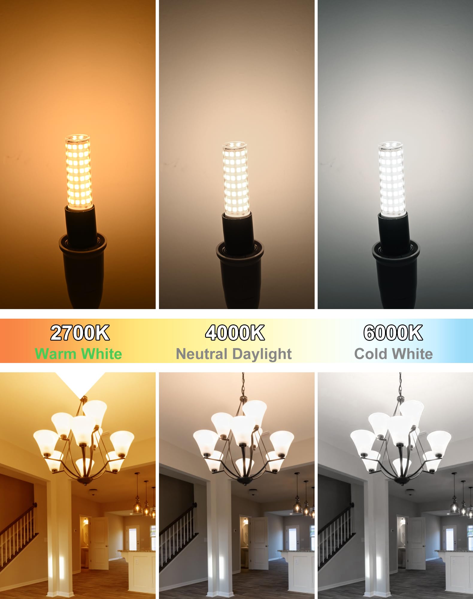 Gohdlamp E12 Led Bulb 100 Watt Equivalent - 6 Pack Warm White 2700K Candelabra Light Bulbs  9W 1200Lm Non-Dimmable  For Chandelier  Ceiling Fan  Pendant Lighting
