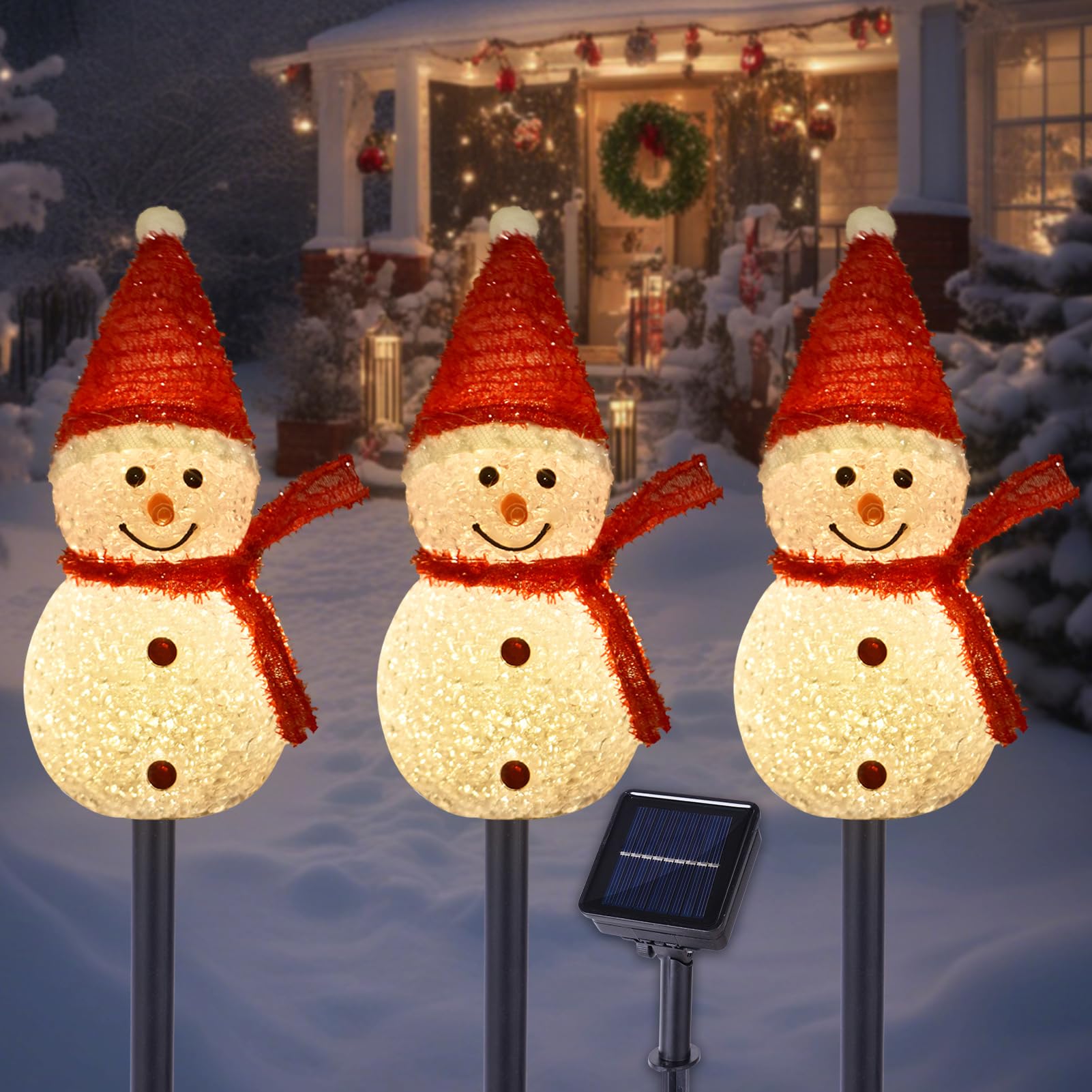 TAILERRI Solar Snowman Pathway Lights, 3 Pack, Waterproof Plastic, Outdoor Christmas Decor