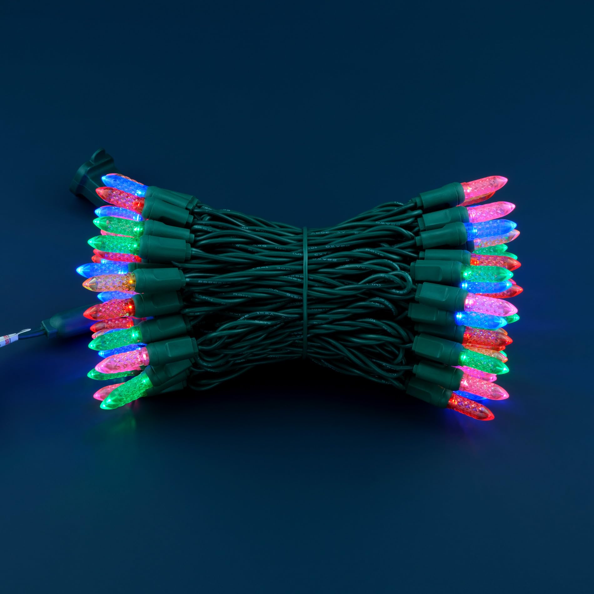 SWEET SHINE LED Christmas Lights, 33 ft Waterproof M6 Outdoor String Lights, Multicolor, Green Cord, Model YX-M6-100-3