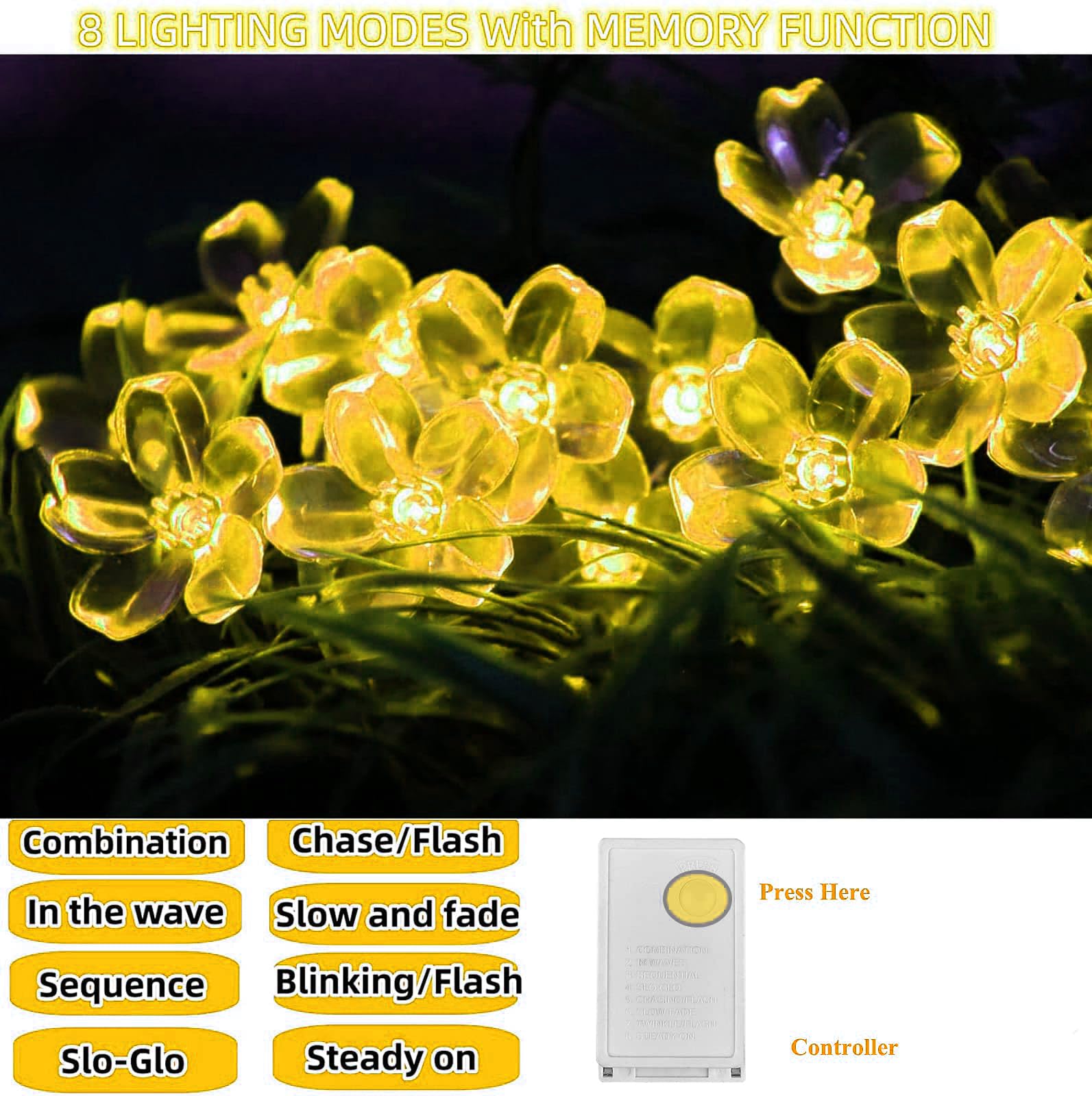 Fullbell Fairy Lights Christmas Decorations Flower String Lights Home Decor 33 Feets 100 Led Memory Indoor Outdoor String Lights