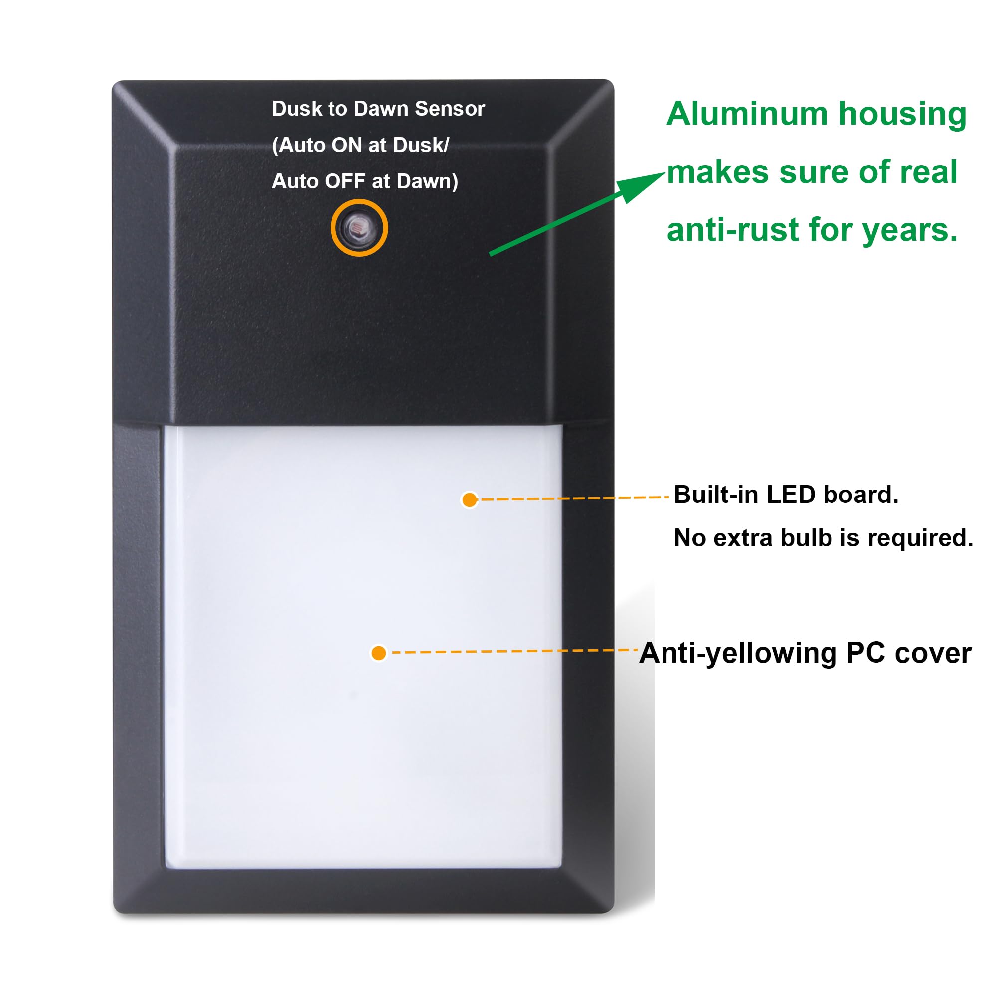 LIT-PaTH Dusk to Dawn Outdoor Wall Lantern, LED Sconce, 12W 1000 Lumens, Aluminum, 2-Pack, 5000K Black Finish, Model Y