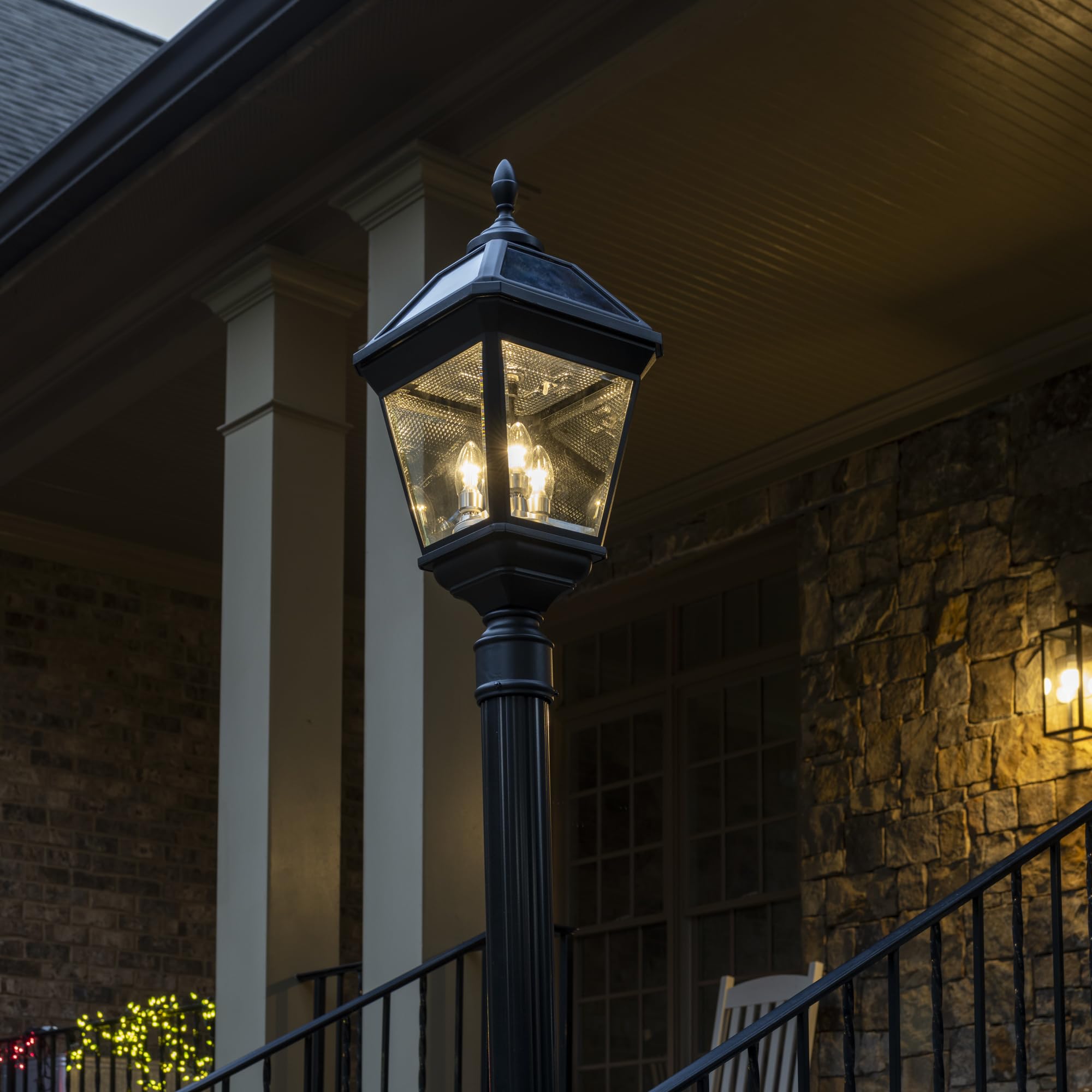 Gama Sonic Imperial Solar Post Light, Black Aluminum and Glass, Triple Candelabra Bulb with 3-inch Fitter for Lamp Poles, Warm W