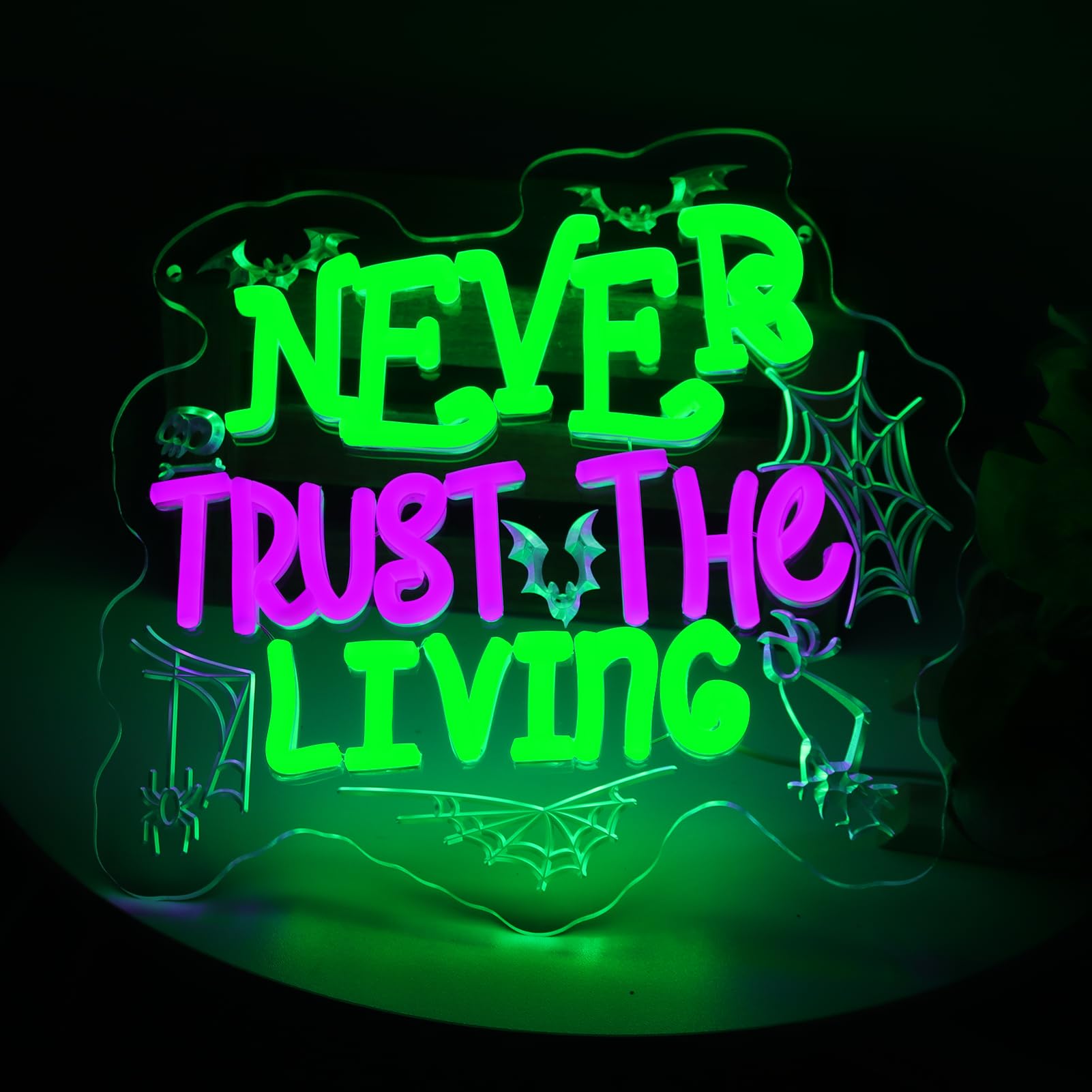 KODGGHK Neon Wall Sign, LED Halloween Decor, Dimmable Switch, 11.8in x 11.8in, Green & Purple, Silicone