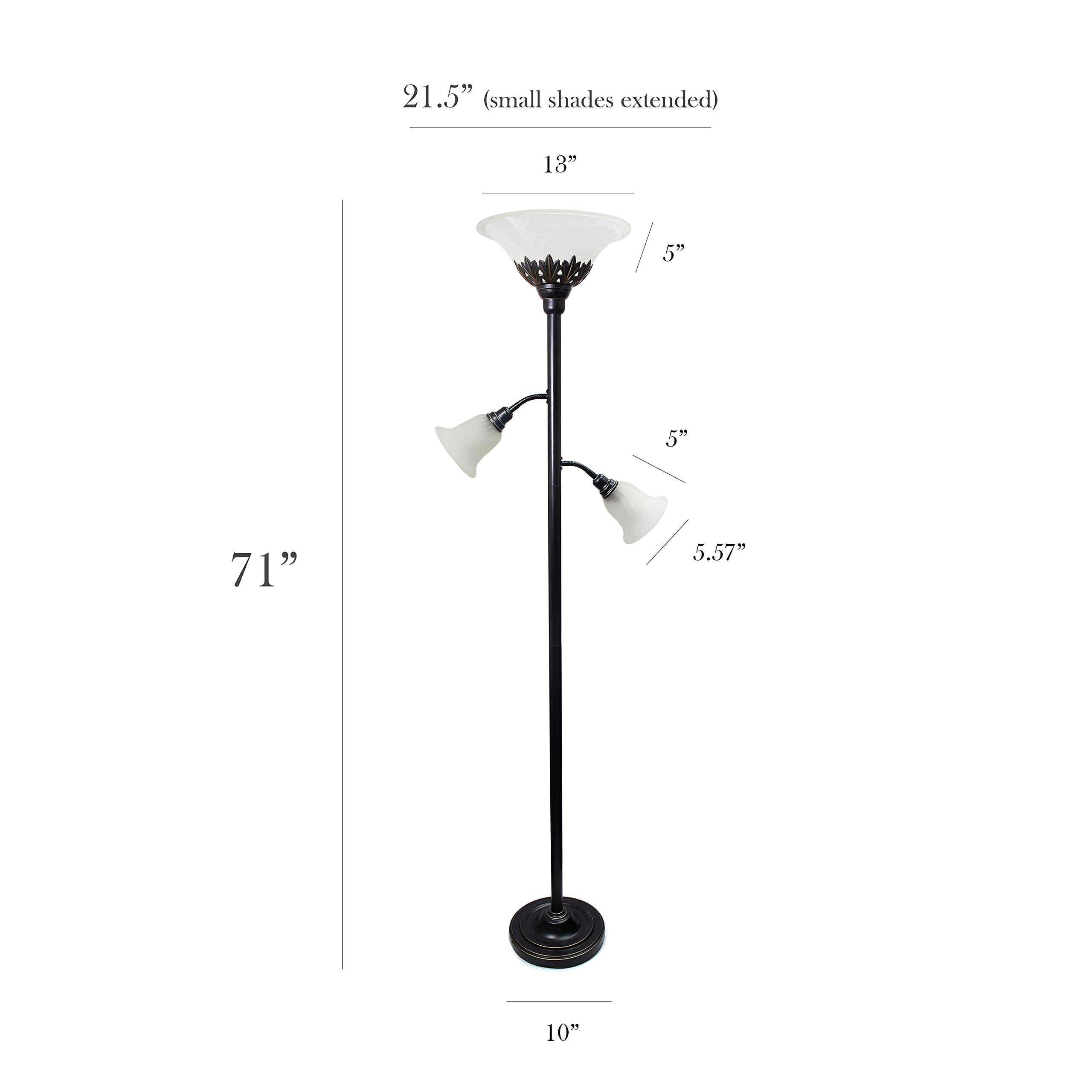 Elegant Designs LF2002-RBW Floor Lamp, 3 Light Scalloped Glass, Restoration Bronze, 13inL x 21.5inW x 71inH