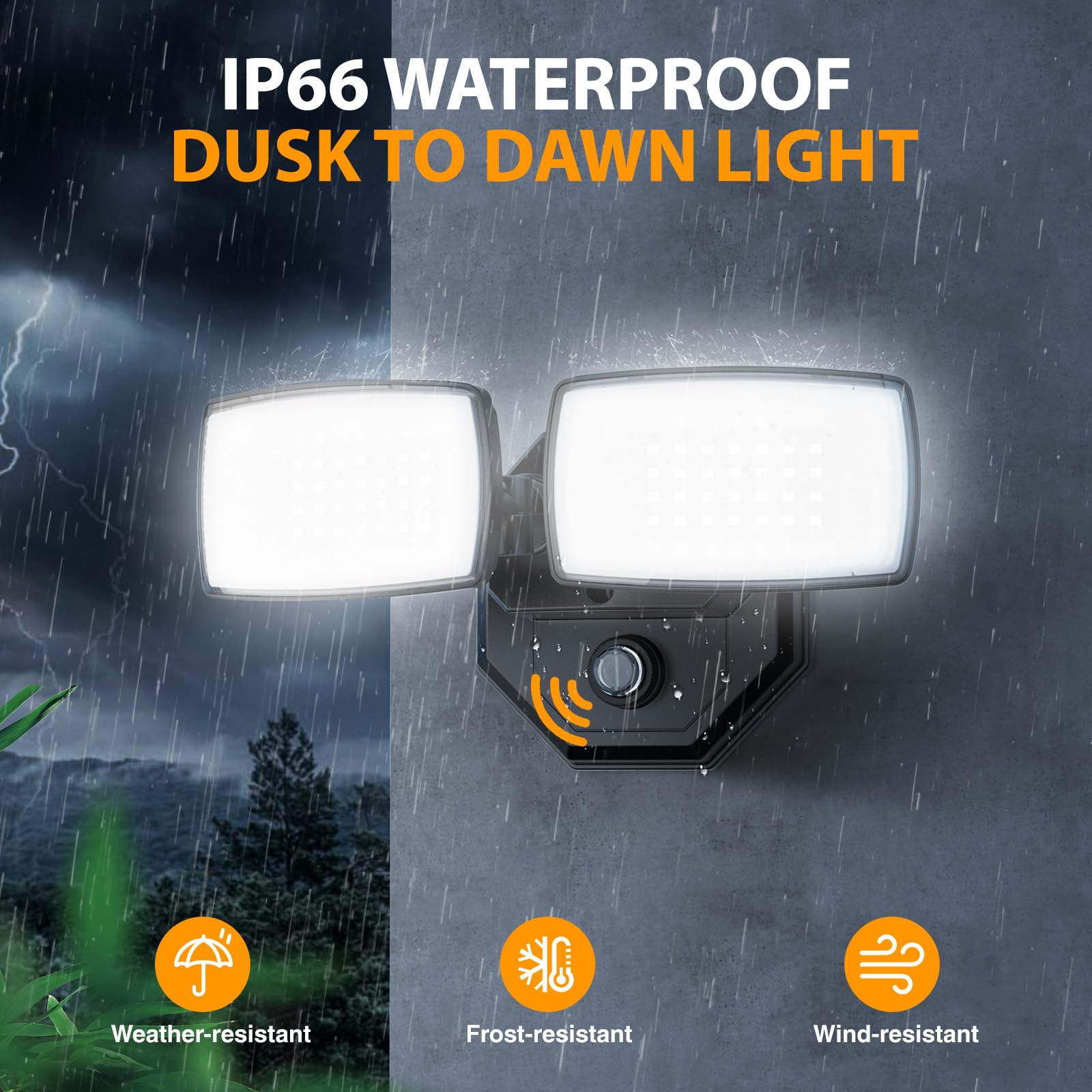 Onforu 32W Dual-Head Flood Light, 3200LM, 6500K, IP66 Waterproof, Black Outdoor Security Lighting for Patio Garden
