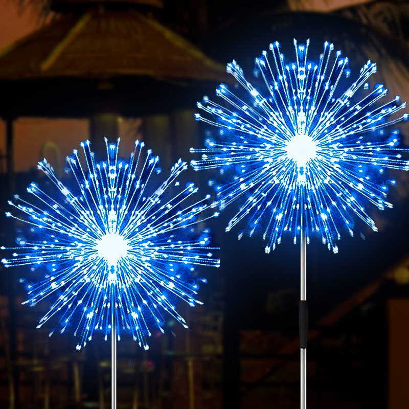 JJGoo Solar Garden Lights Solar Firework Lights, 2 Pack 120 LEDs 2 Lighting Modes Solar Lights Outdoor Waterproof for Garden Patio Walkway Pathway Party Wedding Christmas Decorative - Blue