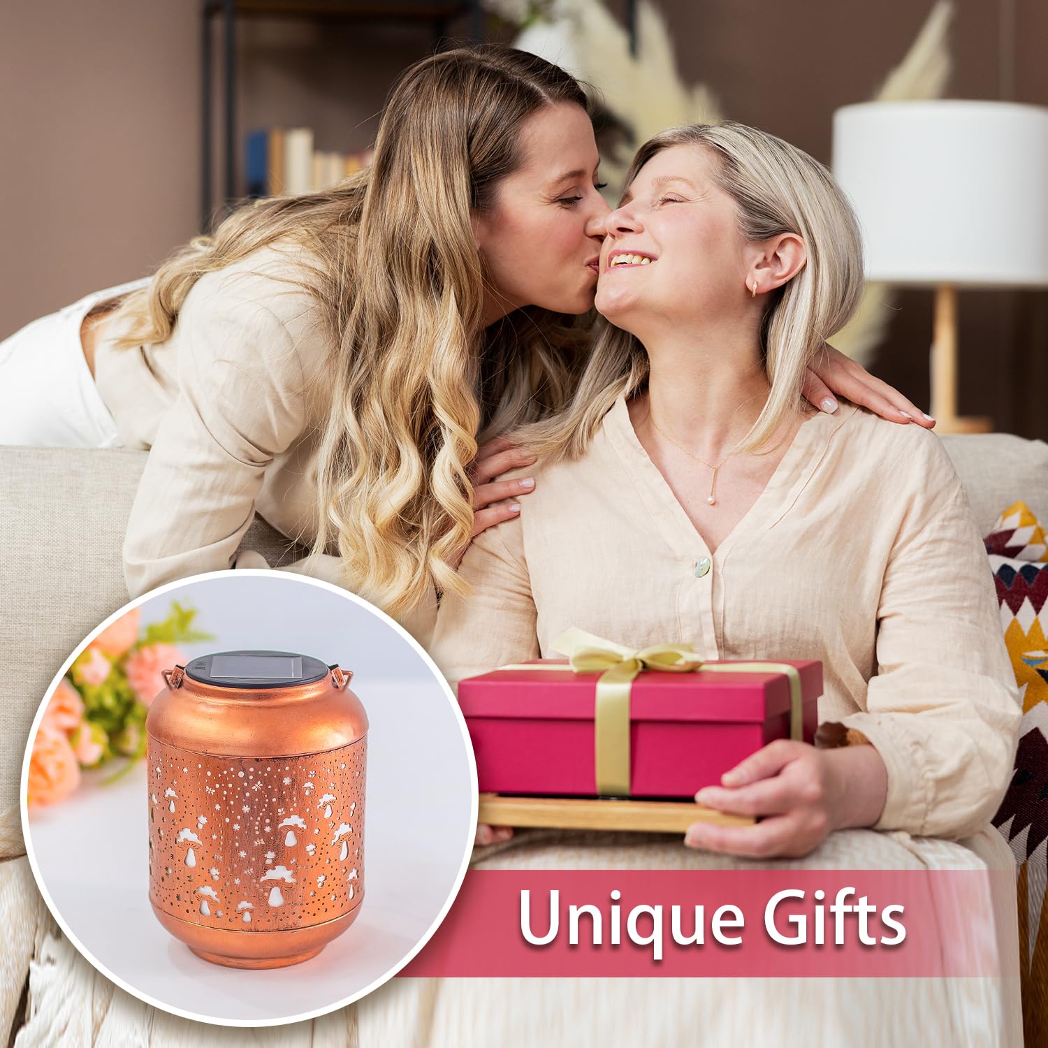 Mushroom Solar Lanterns Outdoor Waterproof Hanging Solar Lights Mushroom Gifts For Women Men Mom Metal Decorative Led Outdoor La