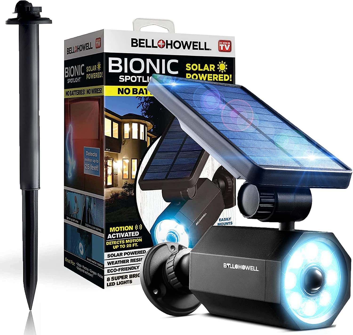 Bell+Howell Bionic Spotlight Original LED Solar Outdoor Lights with Motion Sensor Super Bright Outdoor Solar Lights Waterproof L