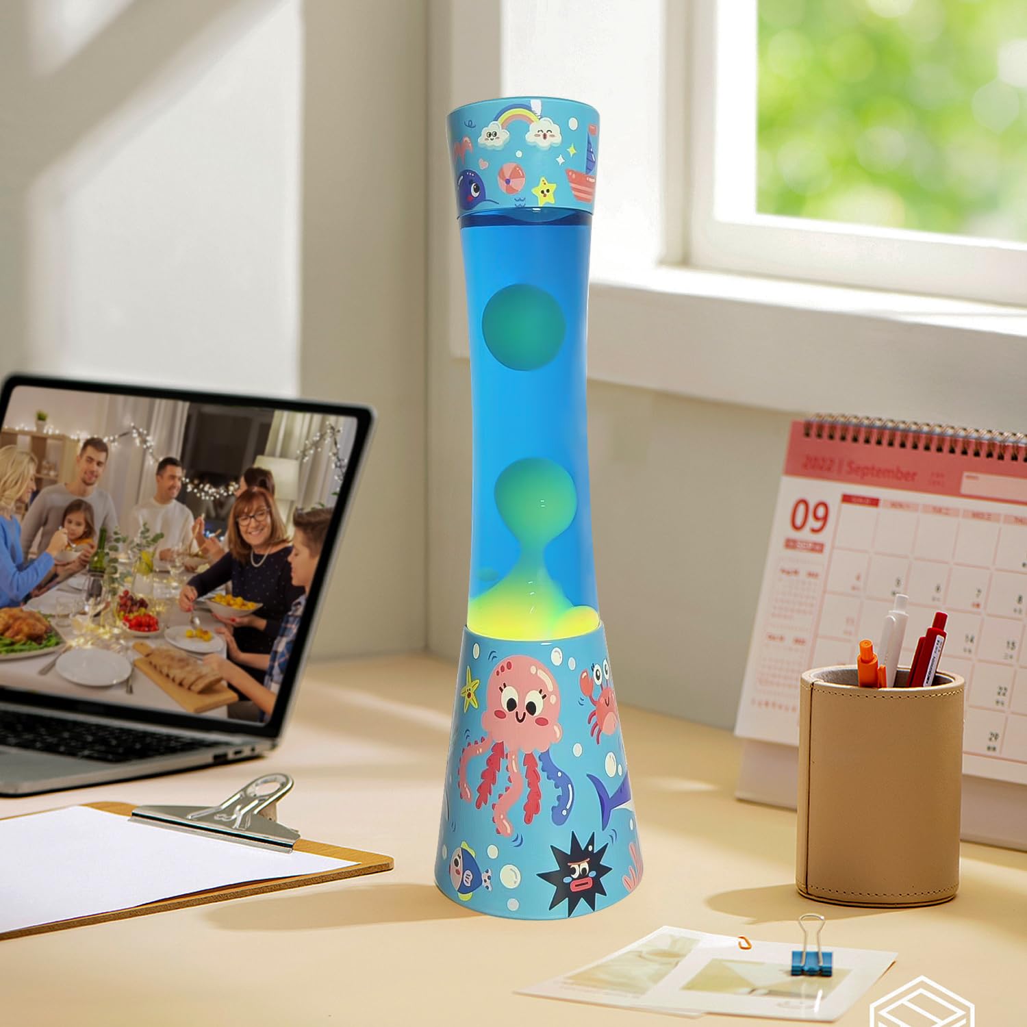 15.5 Inch Sea World Liquid Motion Lamp, 2 Bulbs, Relaxing Night Light Motion lamp for Bedroom, Mood Lamp for Adults, Birthday Pr