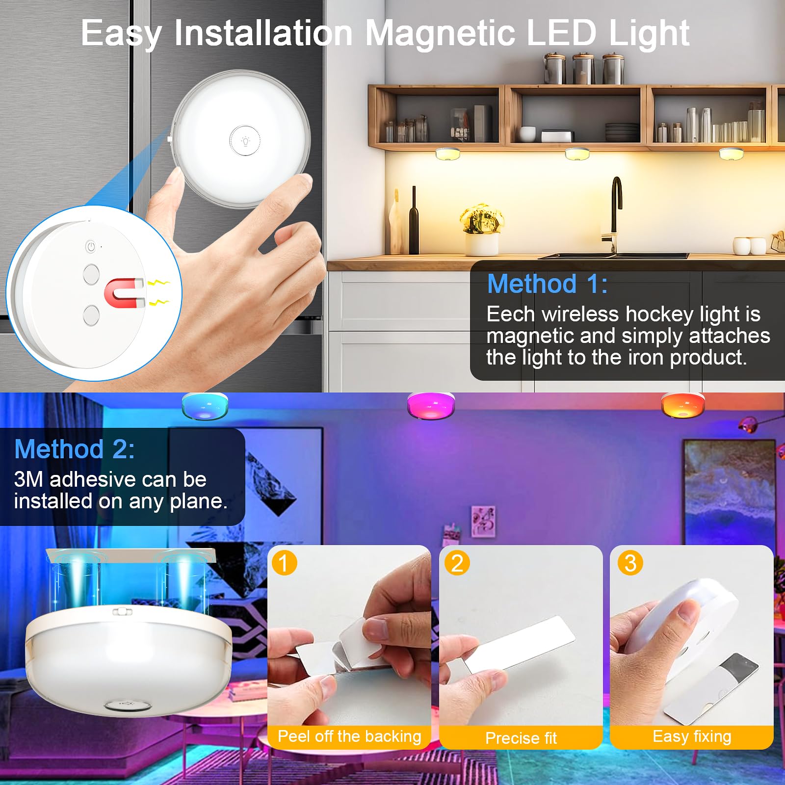 GODENBA Rechargeable Shower Light, 15 Color Mood Light, Remote Control, 2600mAh Battery, 2-Pack, White, Model T056