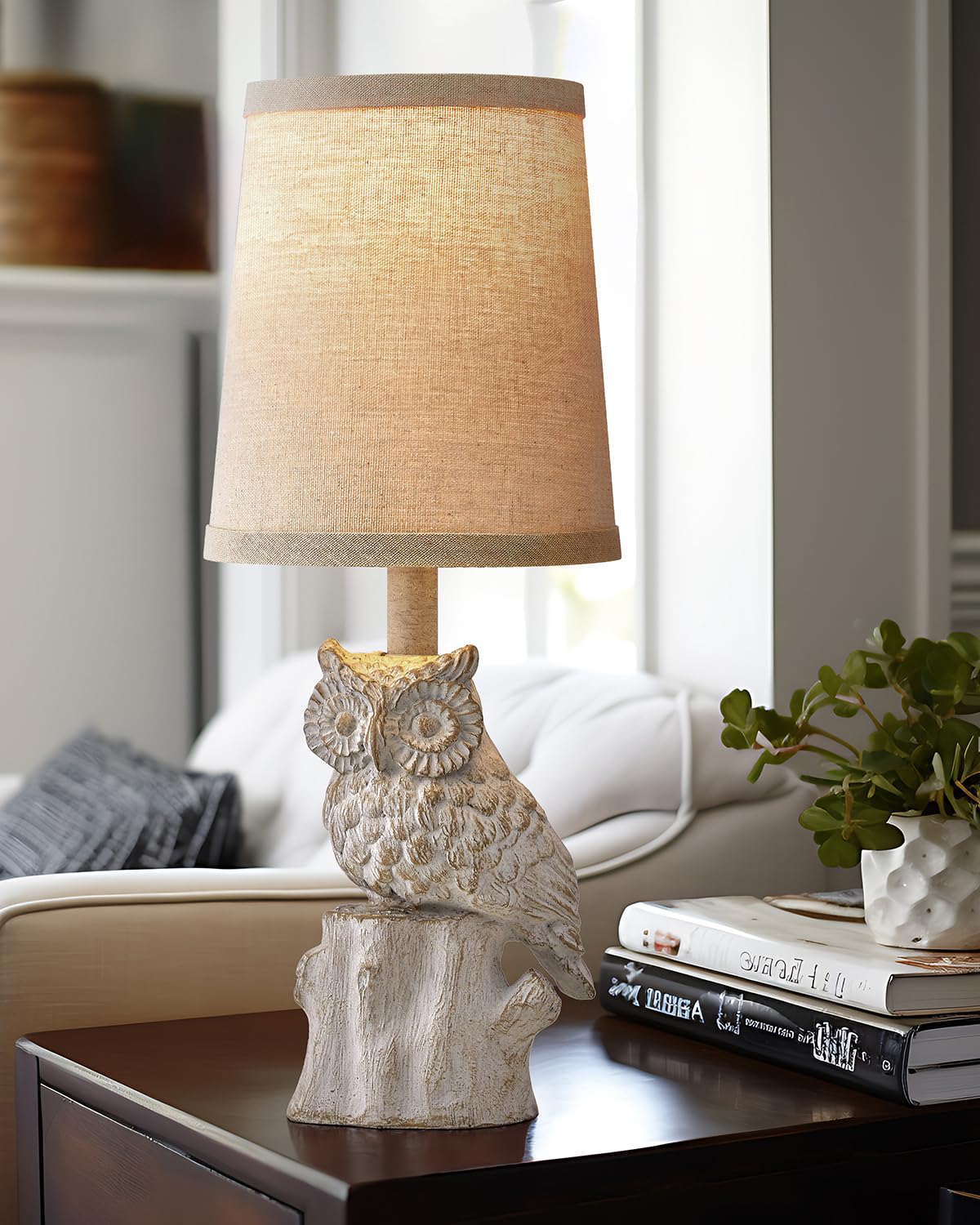 G-Safava 14.25'' Small Table Lamp For Living Room Farmhouse Bedside Resin Single Lamp With White Owl Lamp Shape For Bedroom Retr