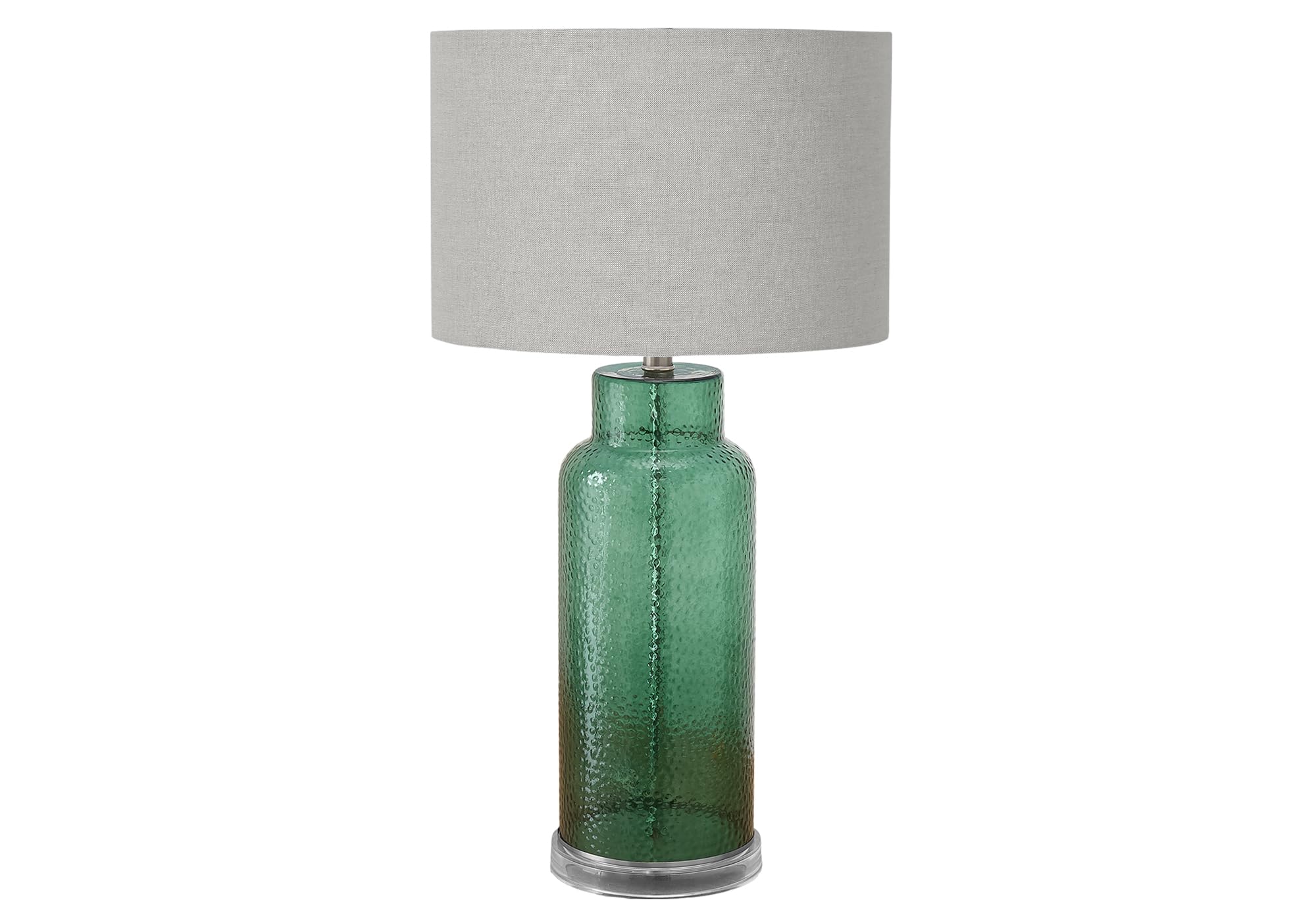Monarch Specialties Table Lamp I 9908, 28in H, Green Glass, Grey Shade, Contemporary Design, 15inL x 15inW