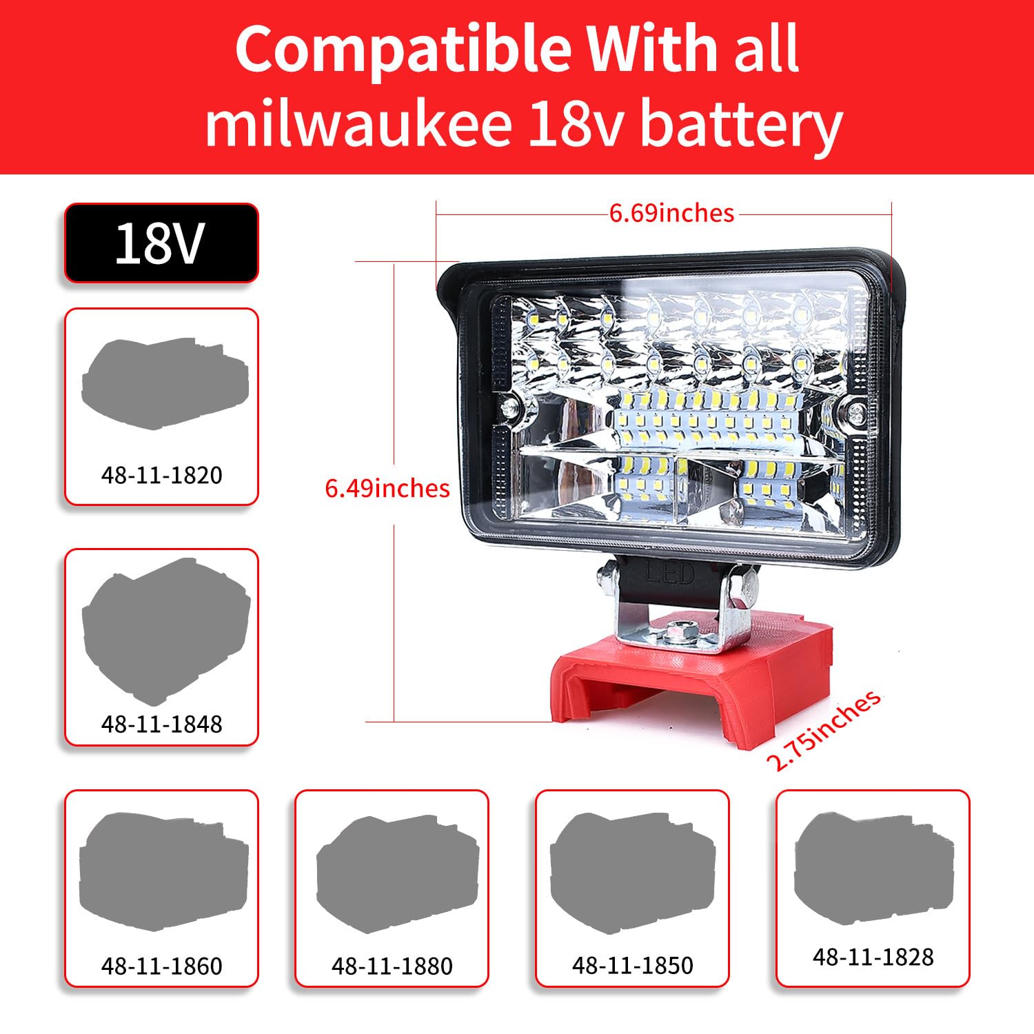 Cordless Led Work Light For Milwaukee 18V Lithium Batteries, 108W 5400Lm Adjustable Portable Flood Lights For Job Site Lighting