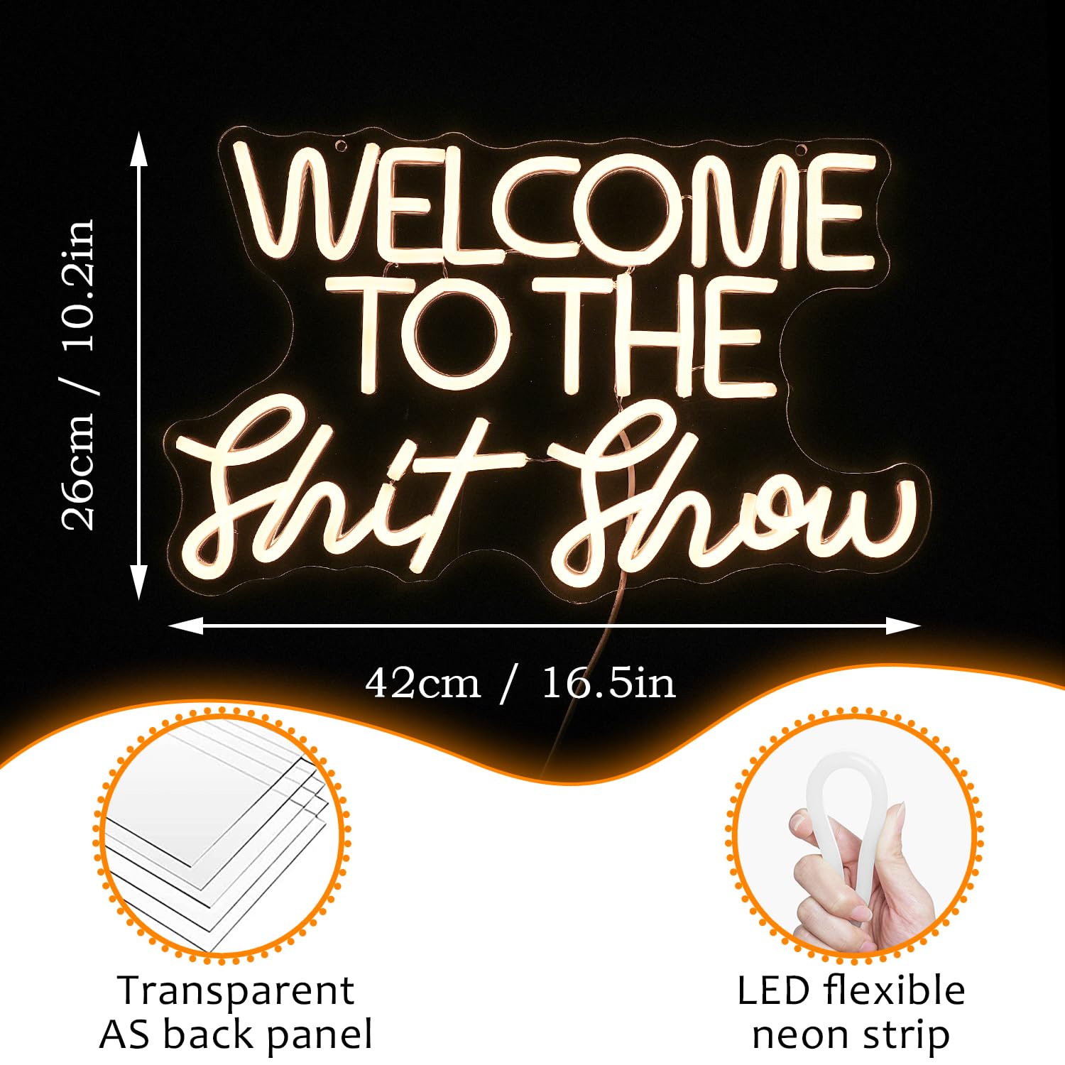 LISIGNVE Neon Sign LED Wall Light, Dimmable, 16.54inx10.24in, Warm White, Welcome To The Show Model, Perfect for Bedroom, Club, Party Decor