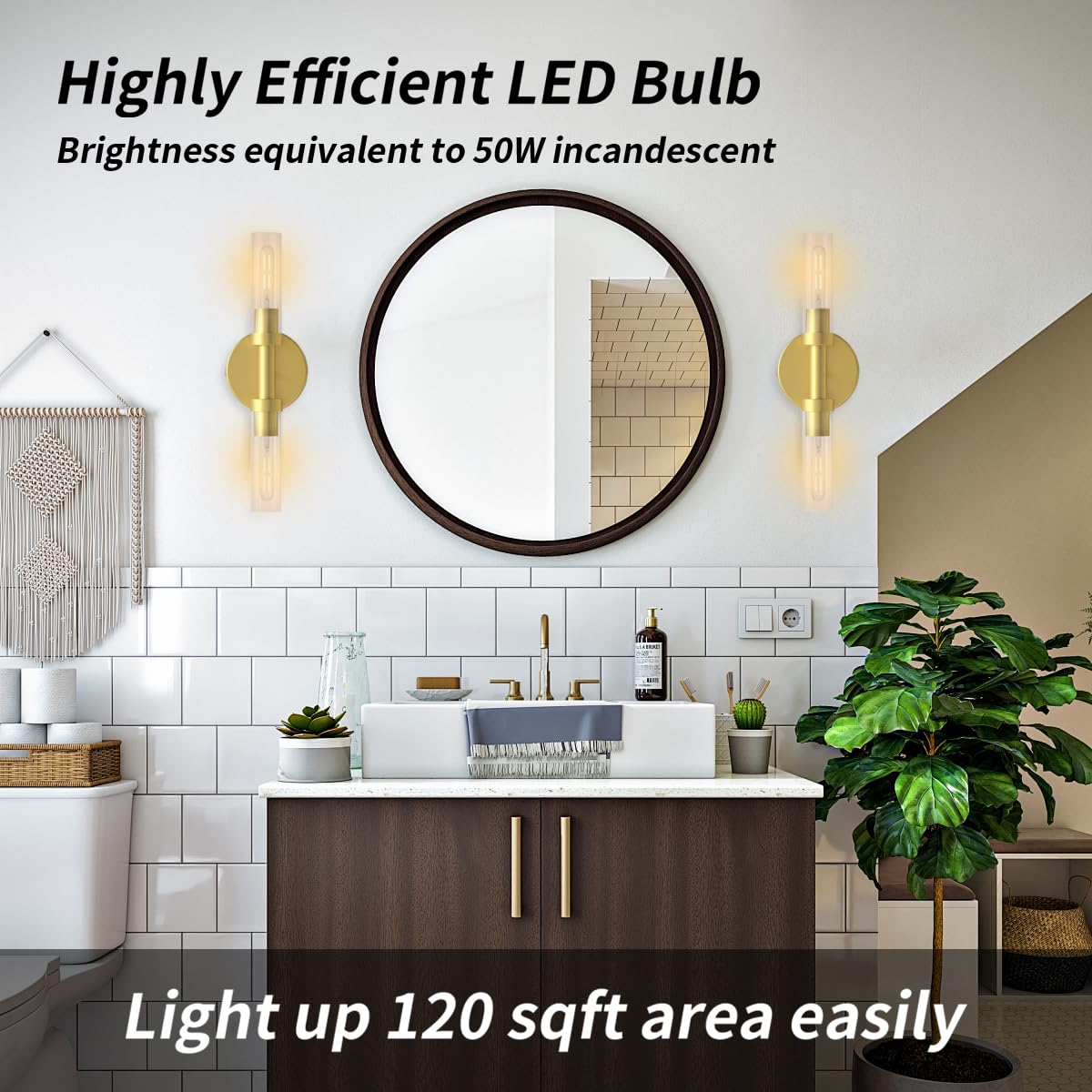 ThyFenno Dimmable Wall Sconce Set of Two, Rechargeable, Touch Control, Gold, Glass, Model TF-1T L3