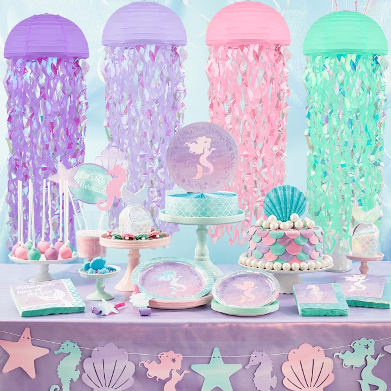 Jellyfish Paper Lanterns 6 Pacs 10 Inch Under The Sea Mermaid Party Baby Shower Decorations Blue Hanging Jelly Fish For Ocean Sp
