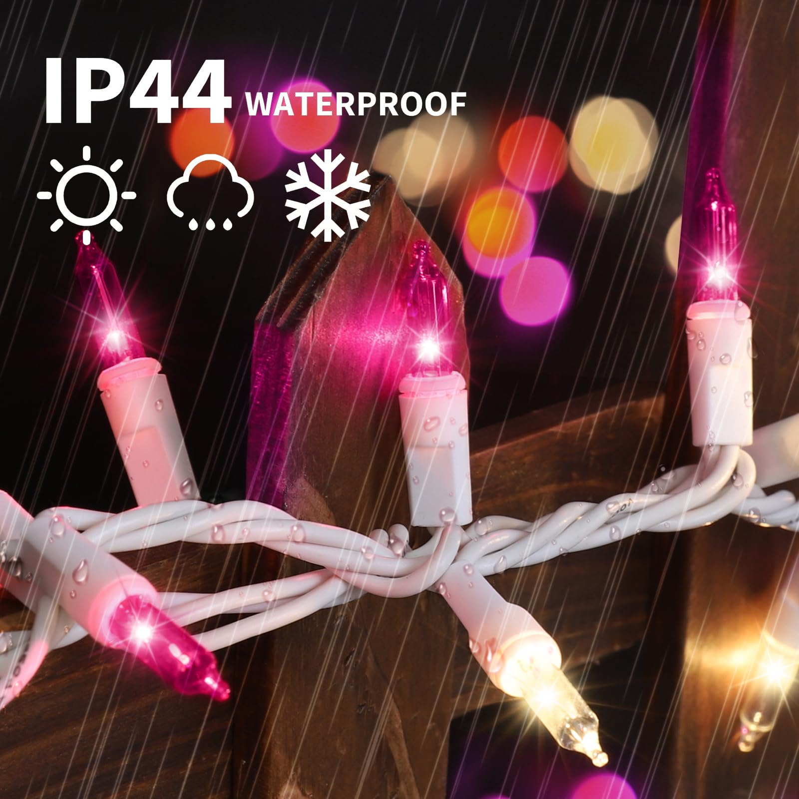 LAMPHOME 100 Mini Pink Clear Christmas String Lights, 20 Ft White Wire, Indoor/Outdoor Fairy Lights for Parties & Decorations