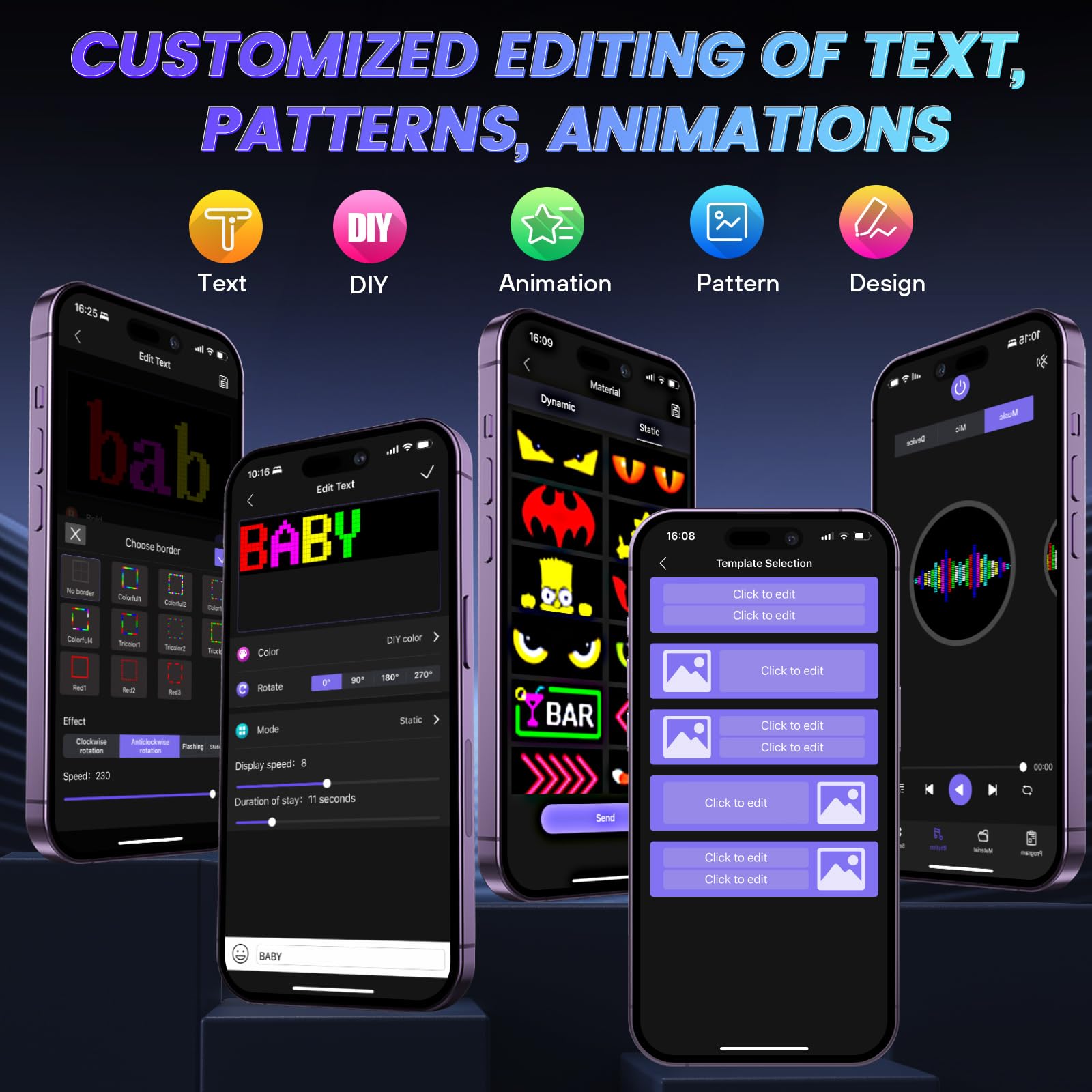 Rayhome Double Row Scrolling Led Light Sign For Car, 10.6''X4.7'' Flexible 5V/2A Bluetooth App Control Led Car Sign Custom Text