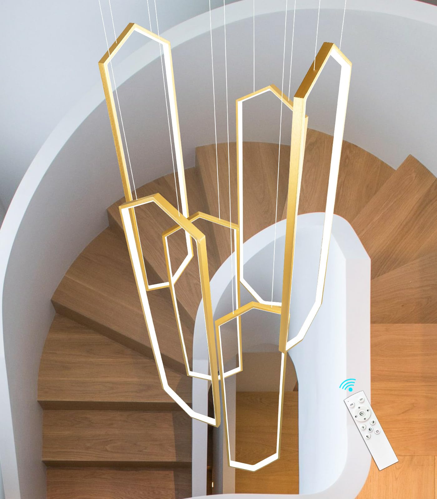 Gold High Ceiling Chandelier For Foyer Modern Large Chandelier Dimmable Led 6 Rings Living Room Modern Hanging Ceiling Light