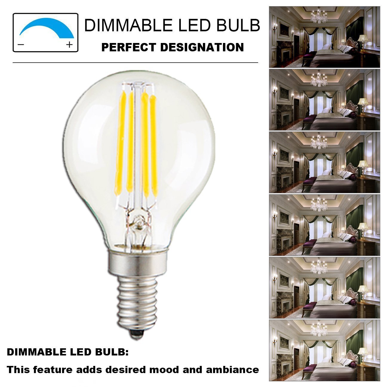 CTKcom G45 4W Dimmable LED Bulbs - E14 Base, 40W Equivalent, 6000K Daylight White, Glass, 4 Pack, Warm White