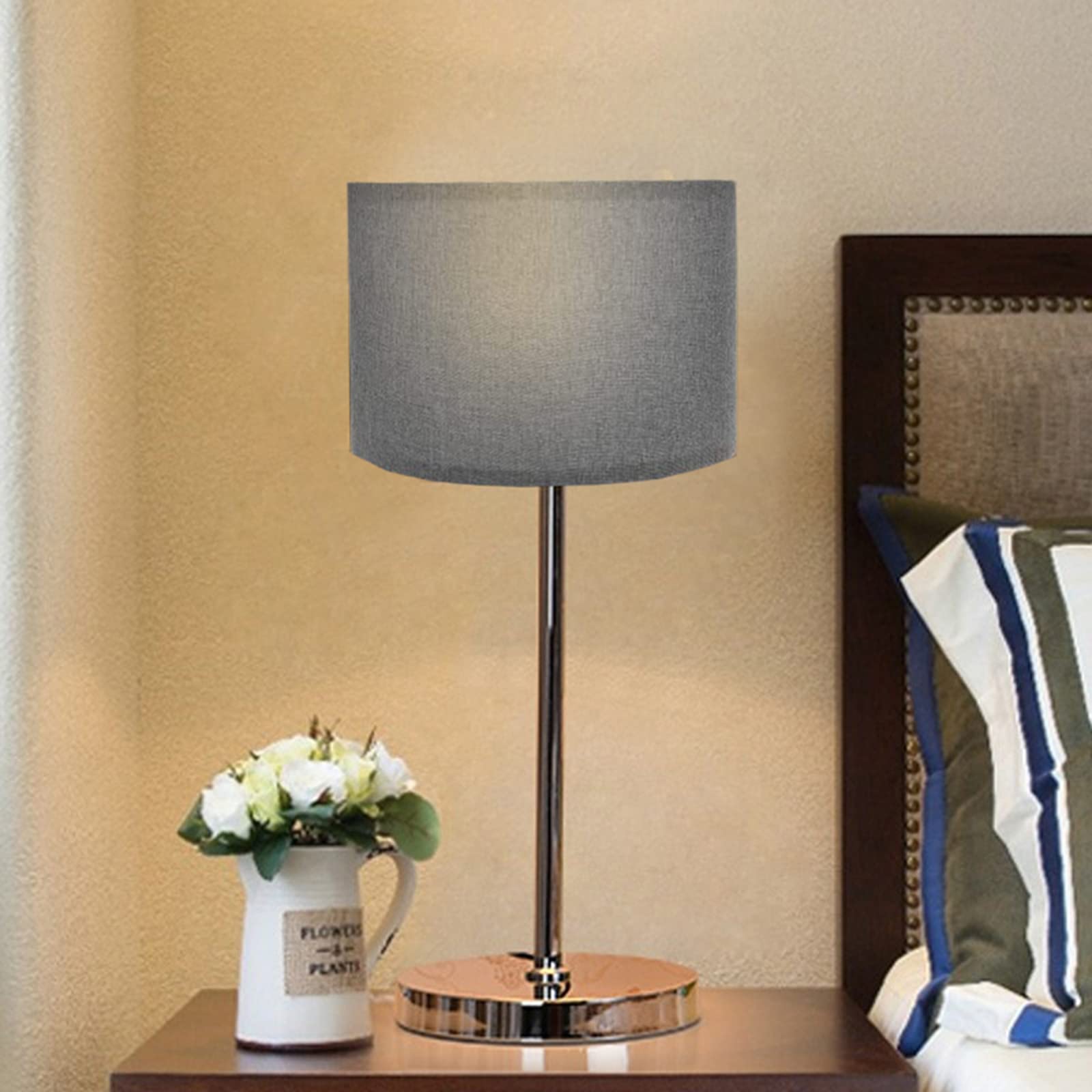 Cloth Lamp Shade Round Lamp Small Drum Lamp Shades Fabric Lampshades Barrel Lamp Shades For Table Lamps Floor Lamps (Light Grey)