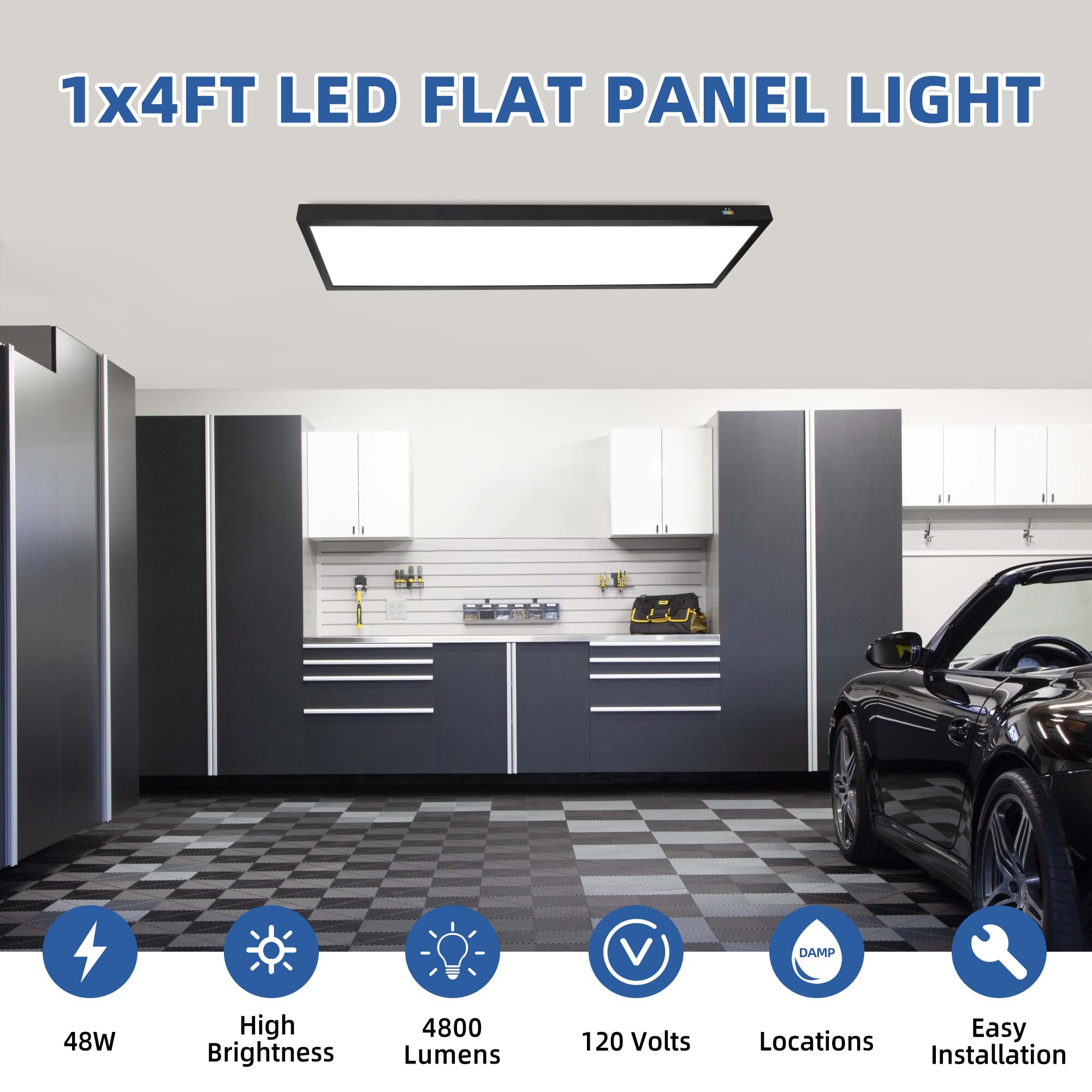 hykolity LED Flat Panel Light 1x4 FT 4800lm Dimmable 3000K/4000K/5000K Metal Black Model IPN2-1040
