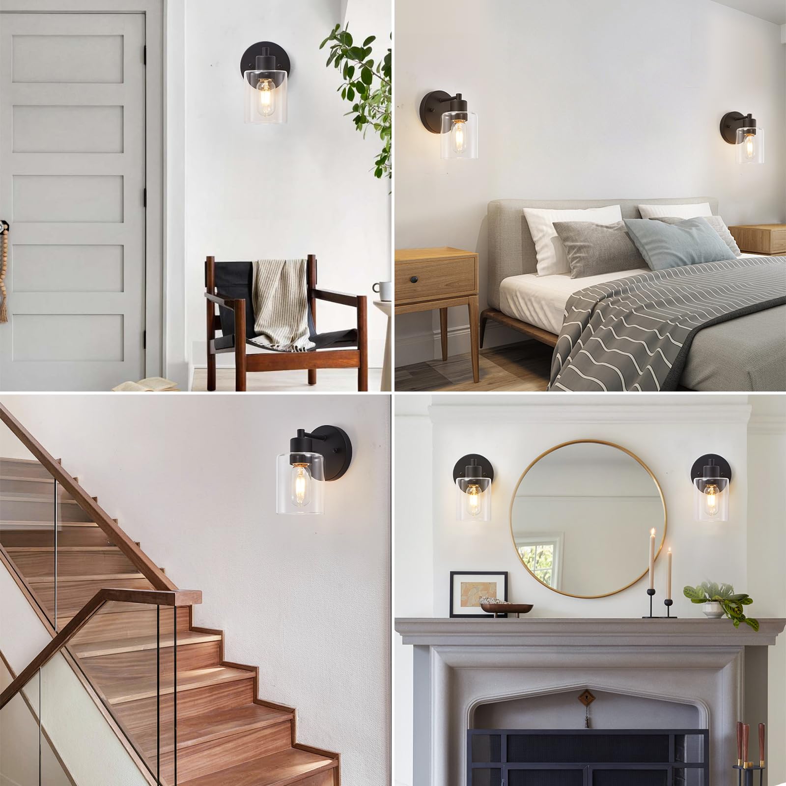 Sopeas Wall Sconces For Bathroom  Modern Vanity Light Fixtures  Black Wall Mount Lighting Lanterns  Farmhouse Wall Lights With Clear Glass Shade For Bedroom Living Room Mirror Hallway Kitchen(2Pack)