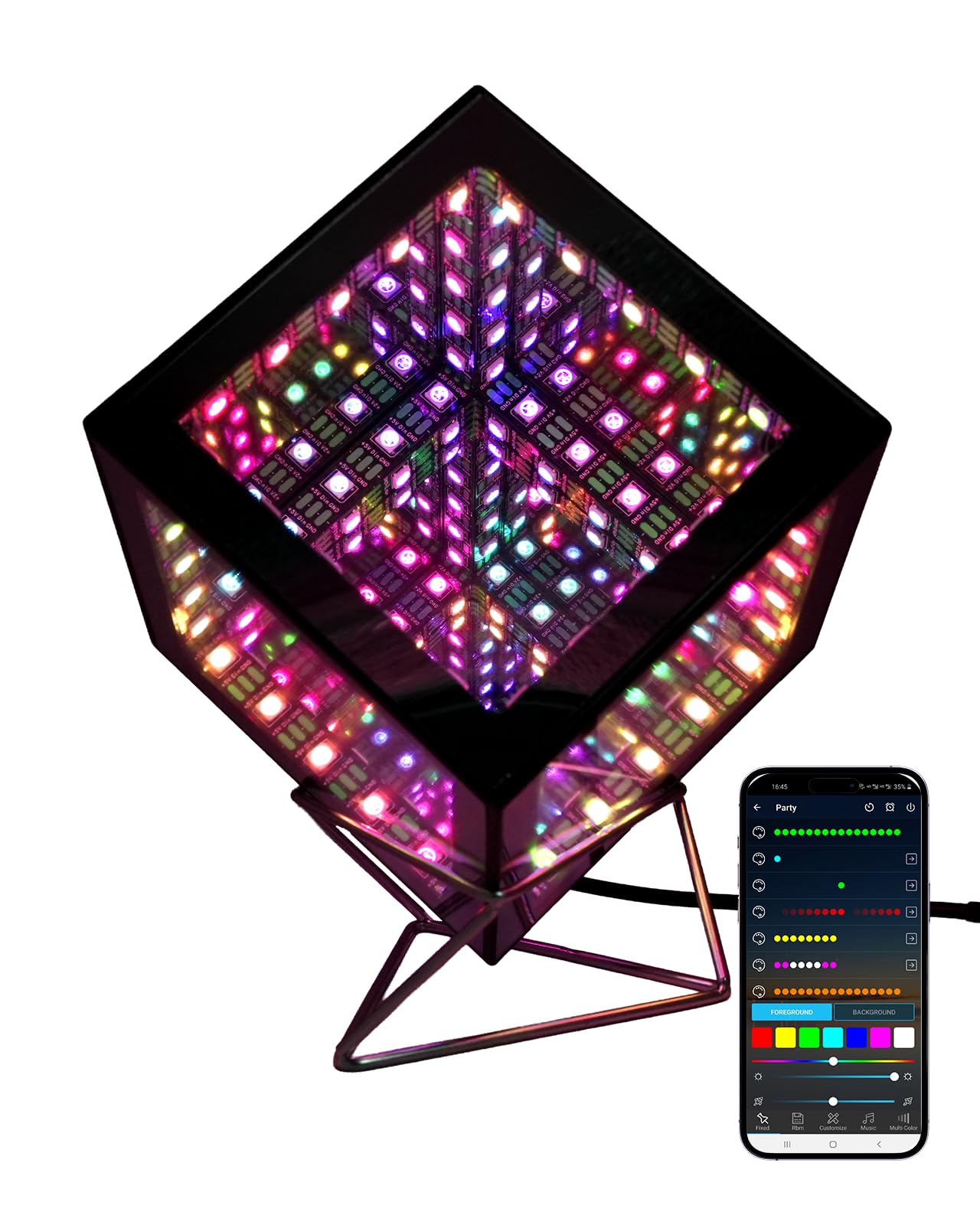 Tinyimi Infinity Hyper Cube LED Table Light, Color-Changing Music-Sync APP-Controlled Ambient Light for Gaming, Party, Home (4In