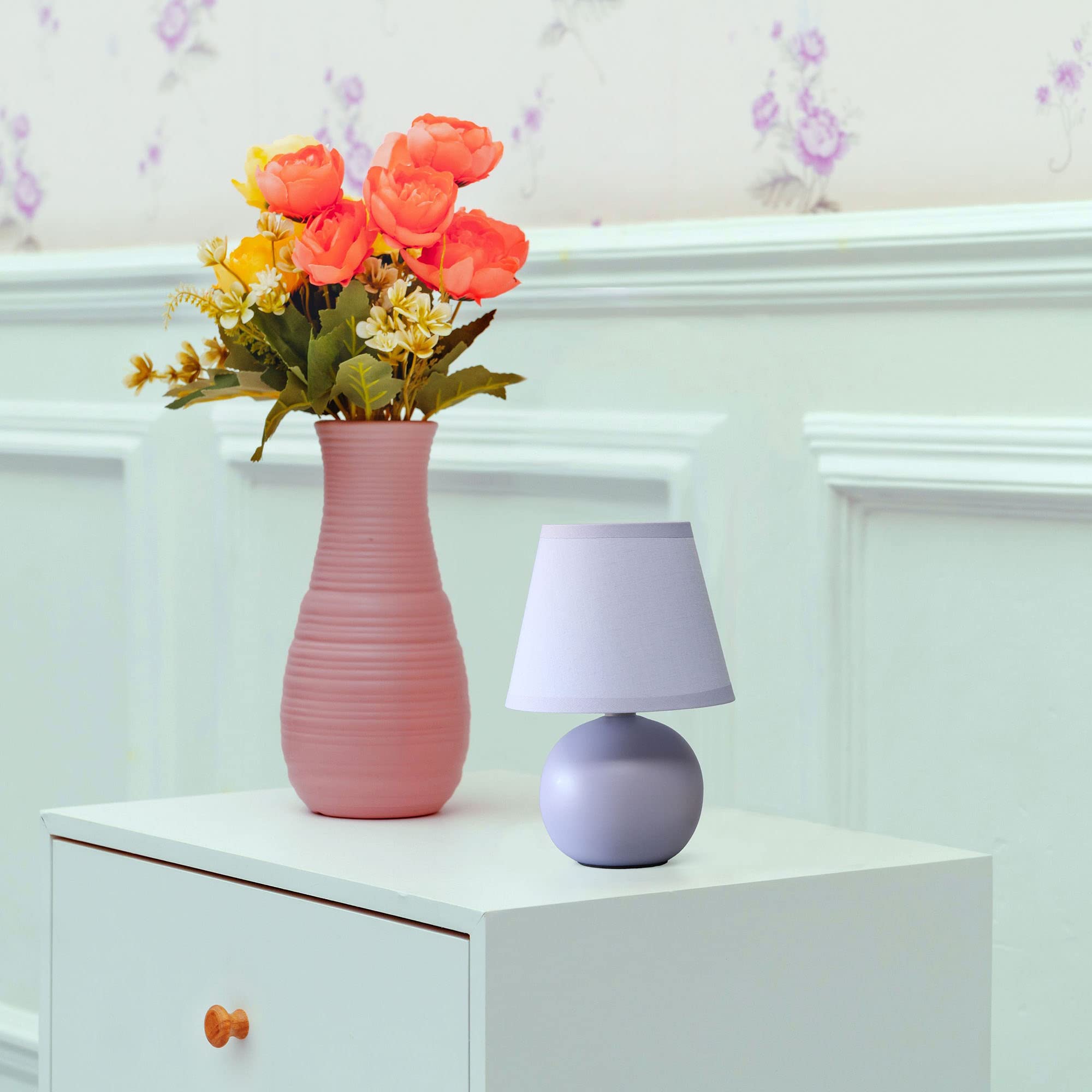 Creekwood Home Purple 8.66&quot; Ceramic Orb Base Bedside Table Lamp With Drum Shade