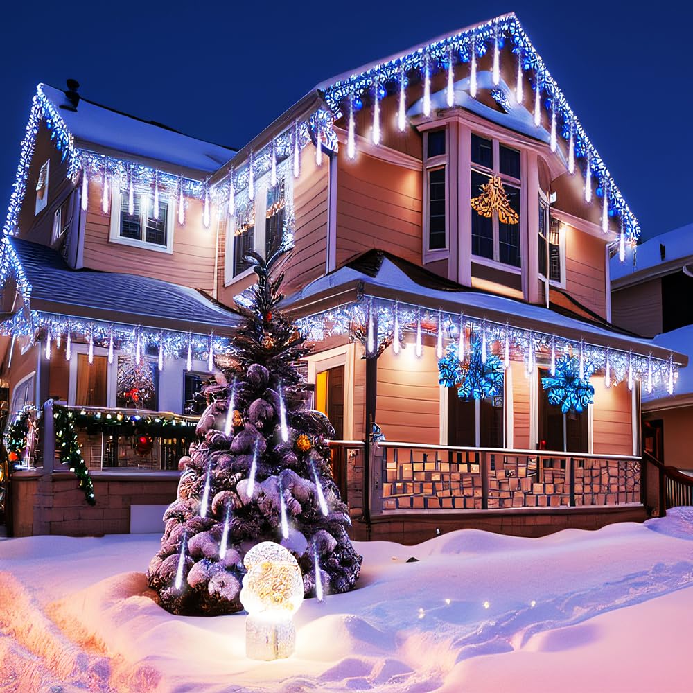 Kwaiffeo Solar Christmas Lights Outdoor, 16 Tubes(Equivalent To 2 Sets Of 8-Tube) Solar Powered Meteor Shower Lights Snow Fallin