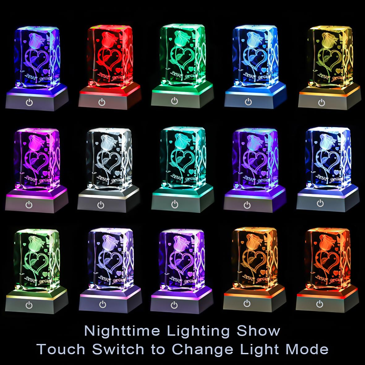 Hochance 3D Loverose Crystal Multicolor Nightlight - I Love You Decolamp,Perfect Valentines Gift Ideas For Her My Girlfriend Wif