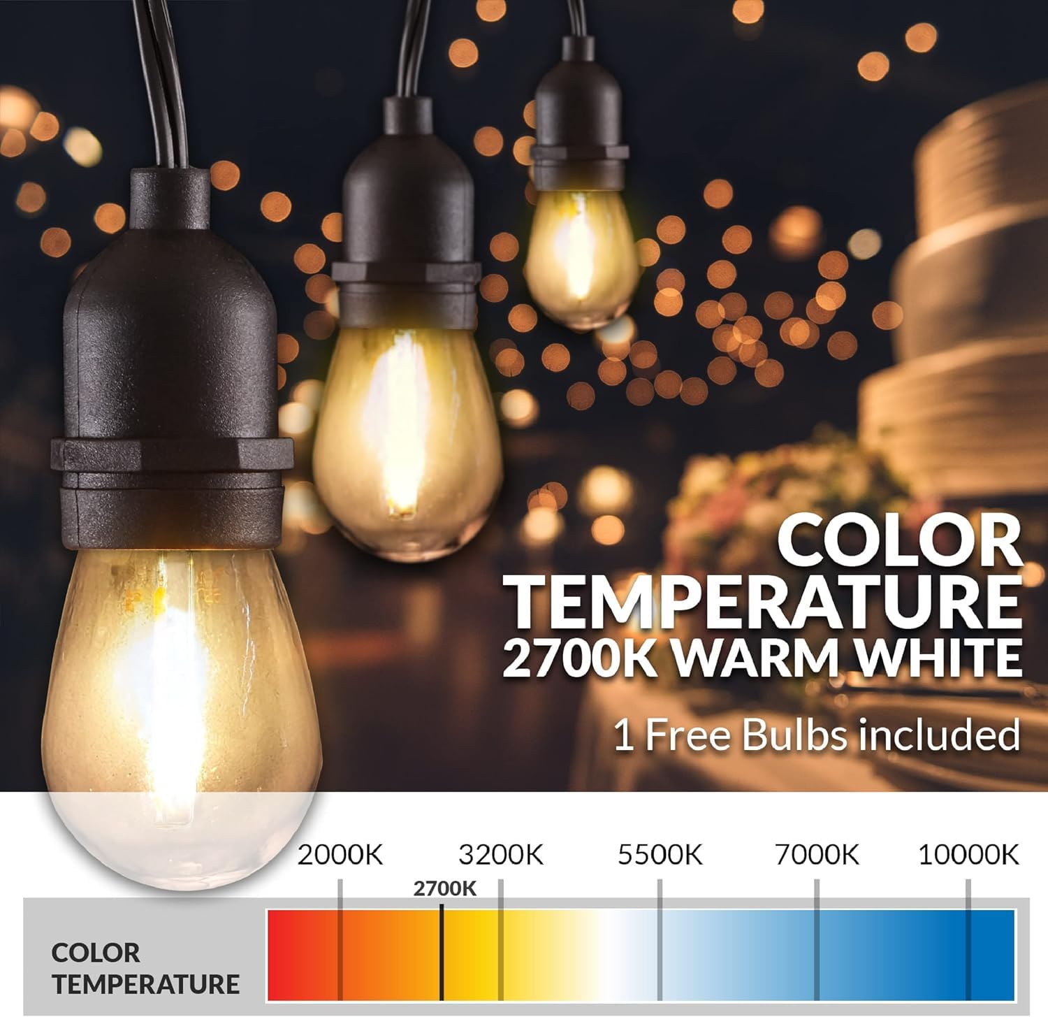 Newhouse Lighting Outdoor String Lights, 48 ft, Weatherproof, Heavy Duty, Black, 18 Bulbs Included, Model CSTRINGINC18