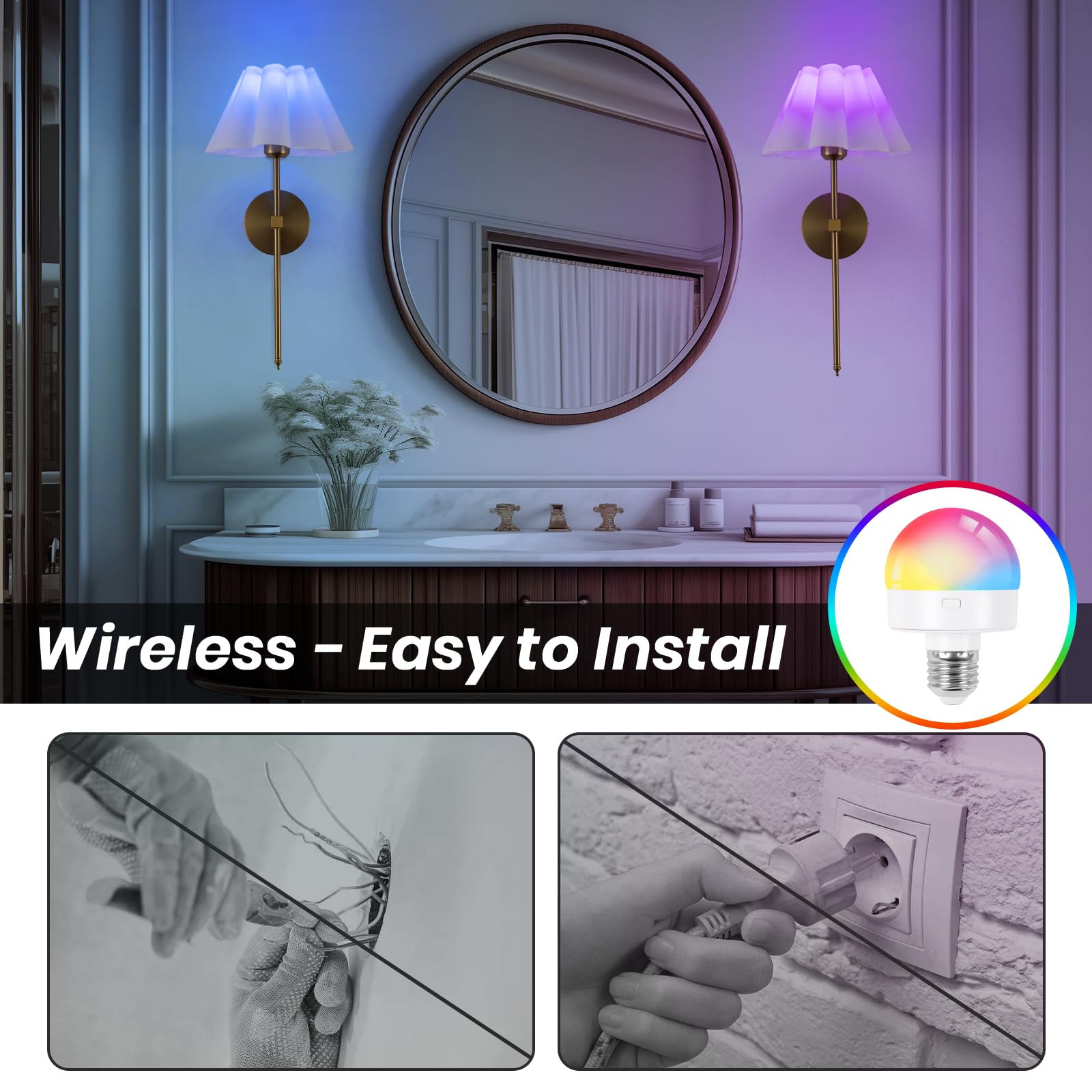 EIDEARAY Battery Operated Wall Sconces, White Fabric Lampshade, Rechargeable Wireless, 20 inches, Model WL-BN1717-18