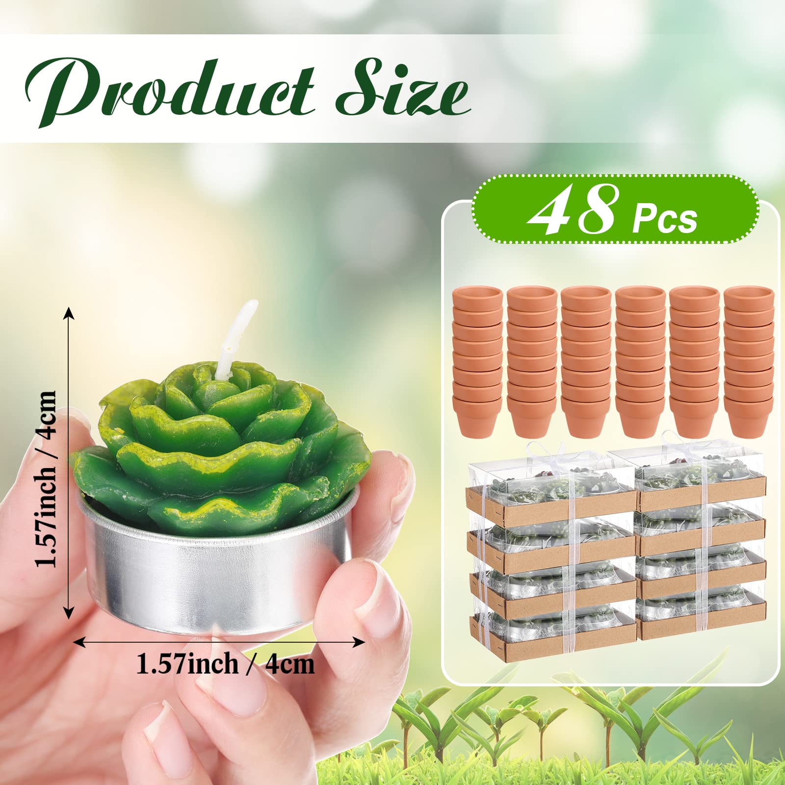 Shihanee 48 Pcs Succulent Cactus Tealight Candles Baby Shower Plant Candles Bridal Shower Cactus Candles Novelty Handmade Tealight Terrarium Plant Candles For Fiesta Birthday Wedding Party(Red)