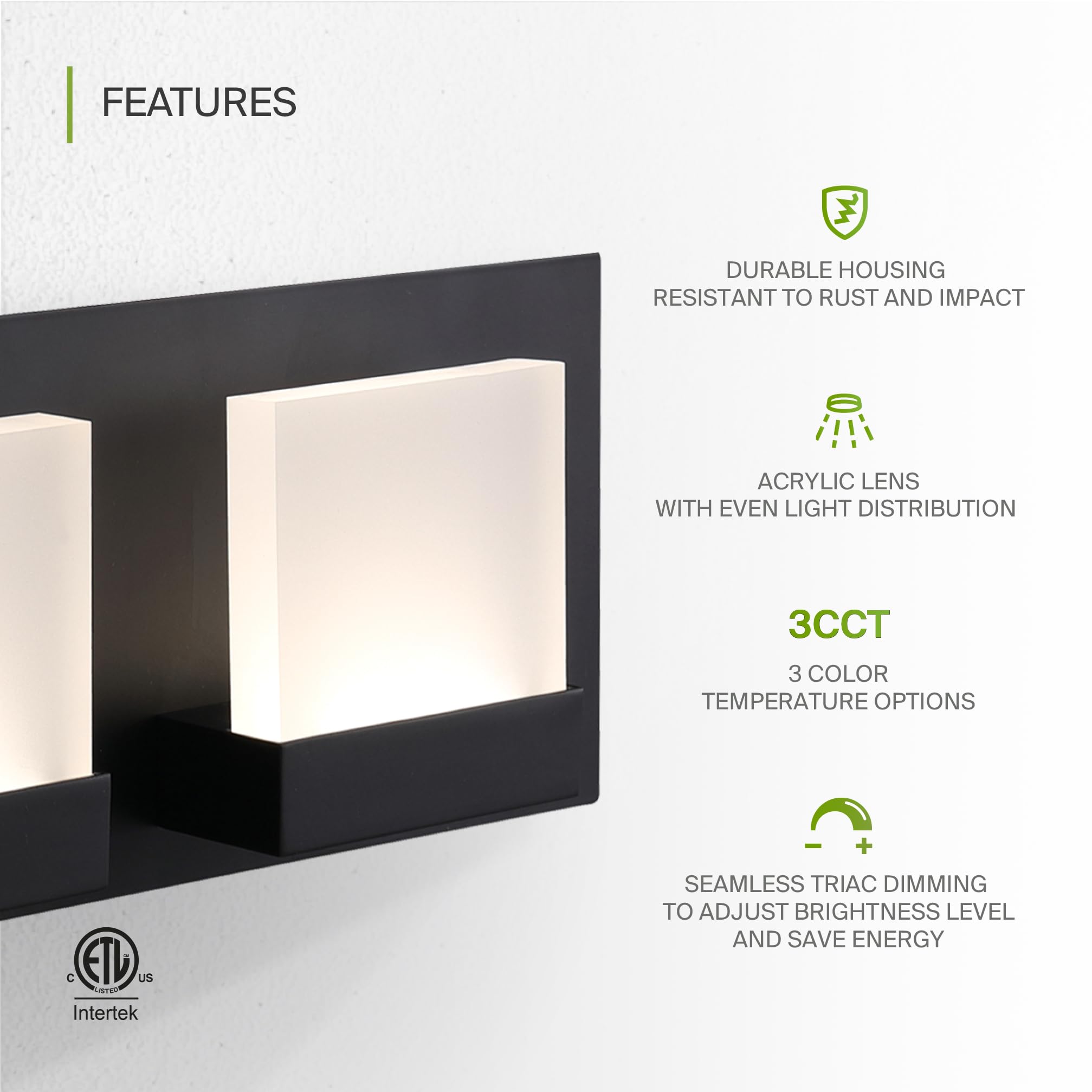 ASD LED Bathroom Vanity Light Fixture, 5-Lights, Dimmable, ETL Listed, 30 Inch, Black, 2 Pack, Model A-LVF24M-5D28