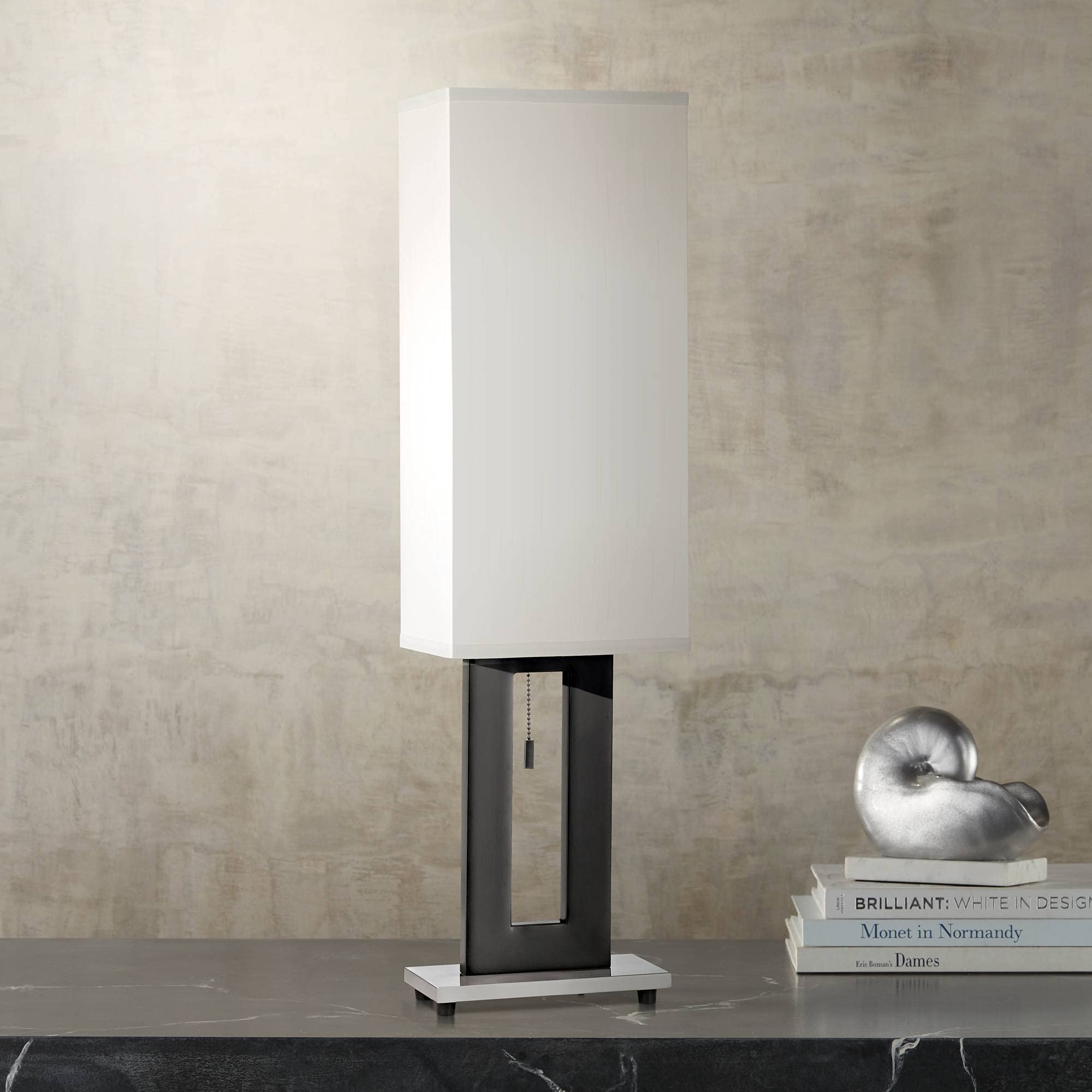 360 Lighting 30 Tall Floating Modern Table Lamps Set Of 2 - Black Metal Frame, White Fabric Shade For Bedroom, Living Room, Office