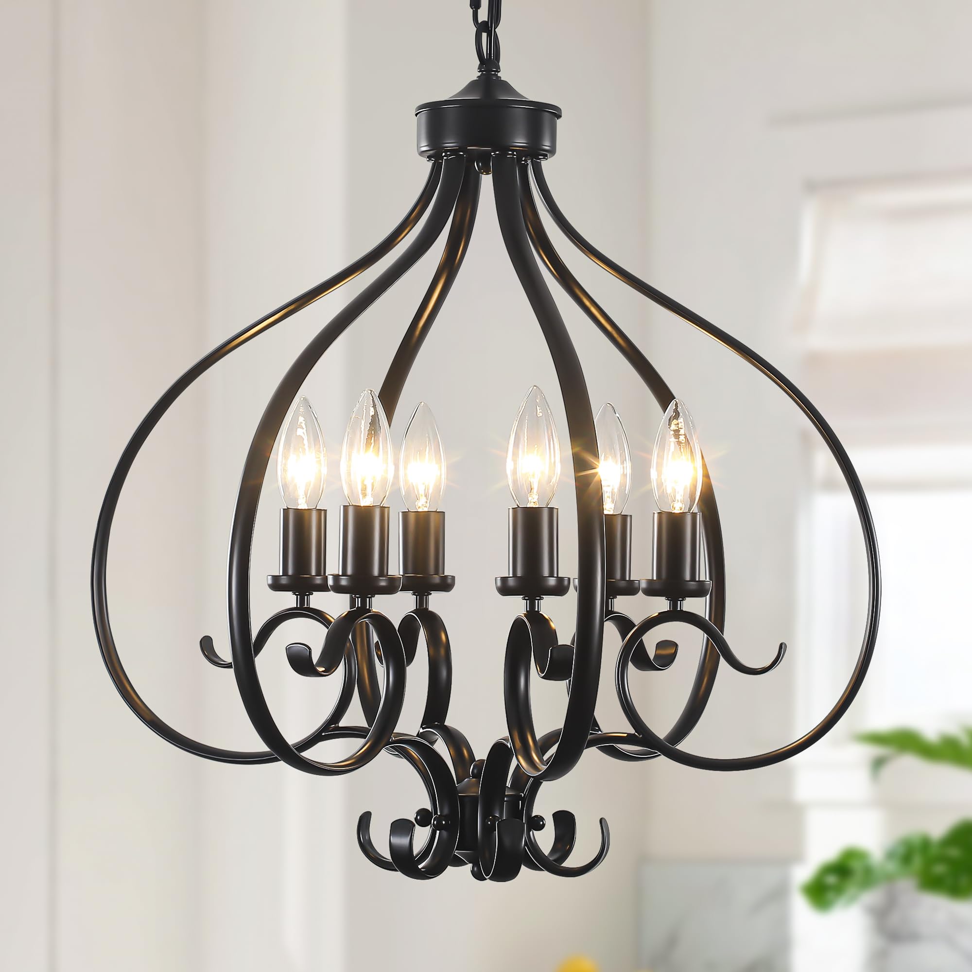 6-Lights Farmhouse Chandelier 19.68 Large Black Farmhouse Chandelier for Dining Room Modern Vintage Rustic Adjustable Pendant Light Fixture for Kitchen Island Living Room Entryway Hallway Foyer