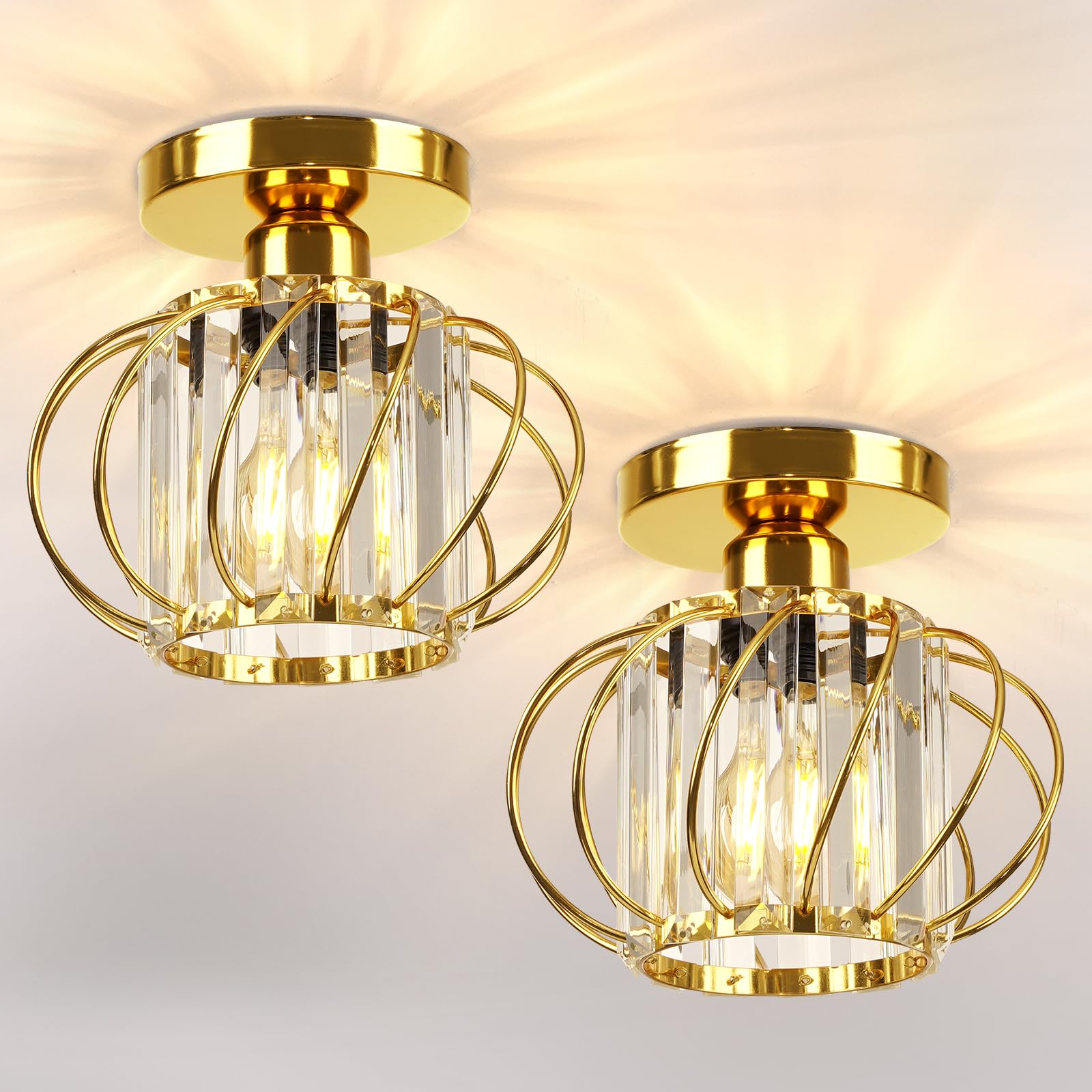 FRIDEKO HOME 2 Pack Crystal Ceiling Light Fixture - Modern Semi Flush Mount Ceiling Light Mini Crystal Chandelier Hallway Light 