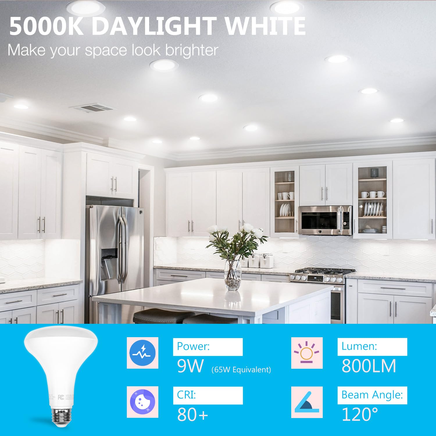 Daybetter Br30 Led Light Bulb, 24 Pack Dimmable Led Bulbs 65W Equivalent, Daylight White 5000K Light Bulbs Indoor Flood Light For Bedroom Kitchen Living Areas Hallway, 800 Lumens, E26 Standard Base