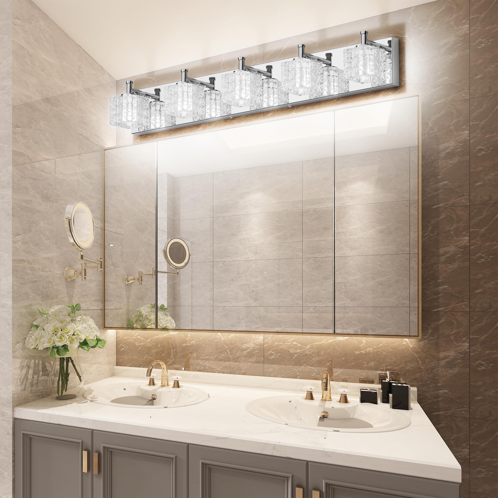 Ralbay Chrome Bathroom Vanity Light Fixtures 5 Lights LED Stainless Steel 31.5 inch Model 9822ralbay