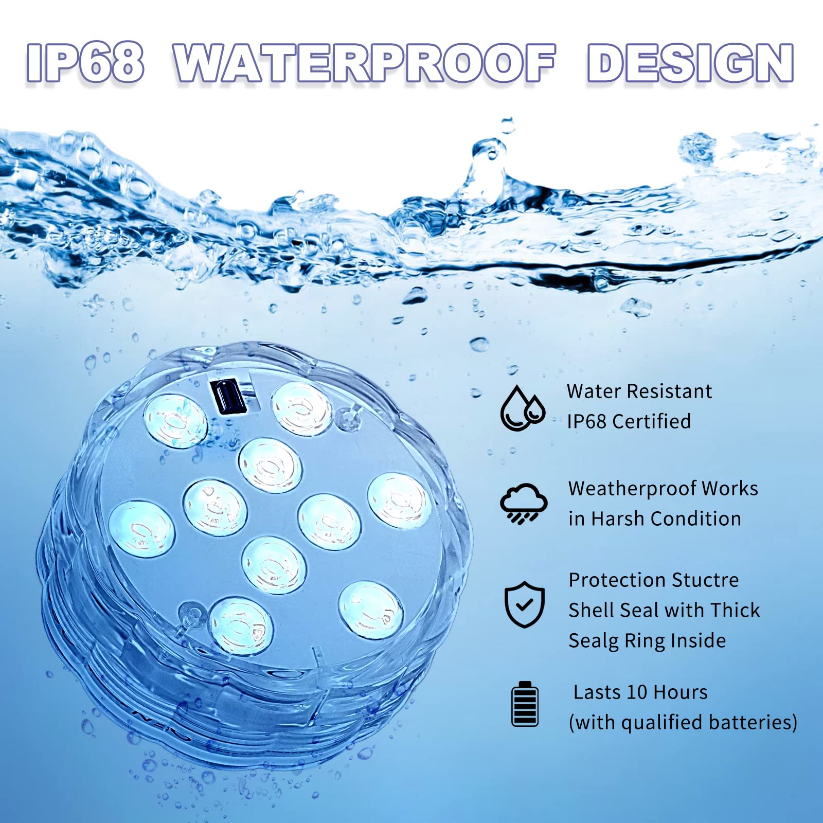 Mudder 12 Pack Submersible LED Lights, Remote Waterproof Bathtub Lamp, 16 Color Changing, for Pool, Pond, Aquarium, Model CL-Mudder-425602, Multicolor